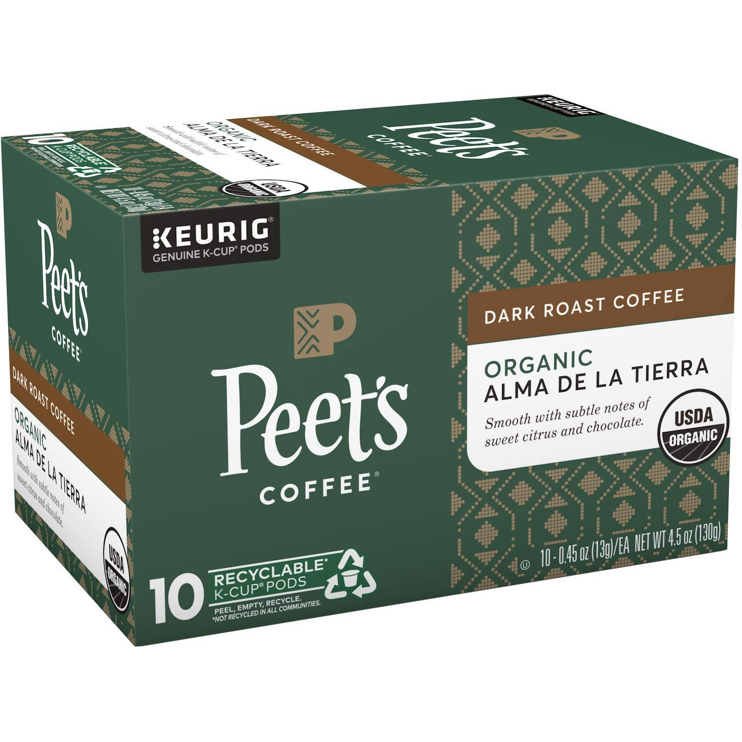 Peet's Coffee Organic Alma De La Tierra, Dark Roast, 16 Count Single Serve K-Cup Coffee Pods For Keurig Coffee Maker