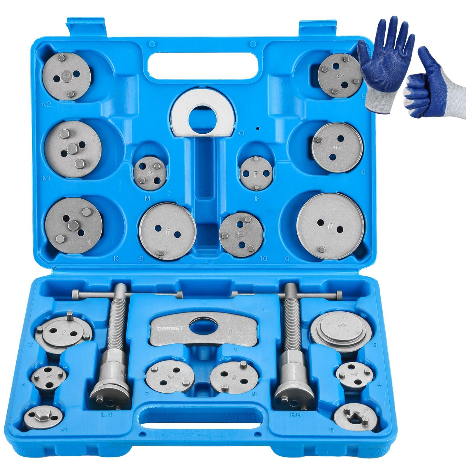 Dasbet 24Pcs Heavy Duty Disc Brake Caliper Tool Set Disc Brake Caliper Compressor Wind Back Tool Brake Spreading Tools (Blue)