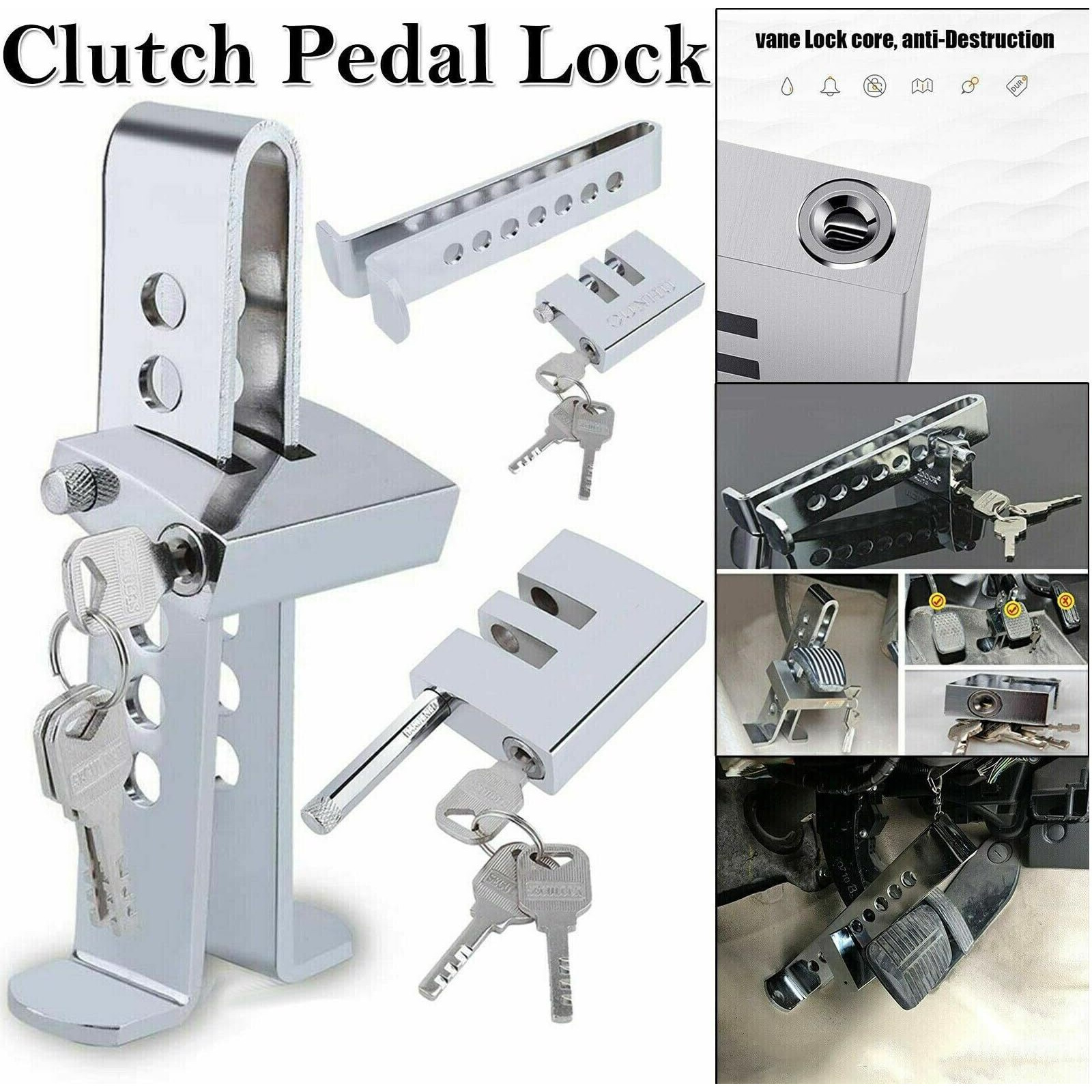 Vechkom Anti-Theft Clutch Lock Brake Lock Stainless Steel Auto Lock Vehicle Security Protection Supplies Car