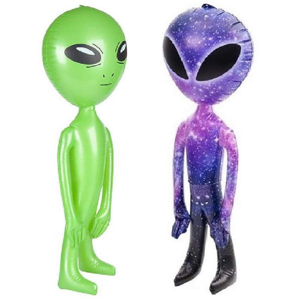 Novelty Treasures 36 Inch Alien Inflates 2 Pack Inflate Bundle Galaxy Big Eye And Green Ufo Aliens