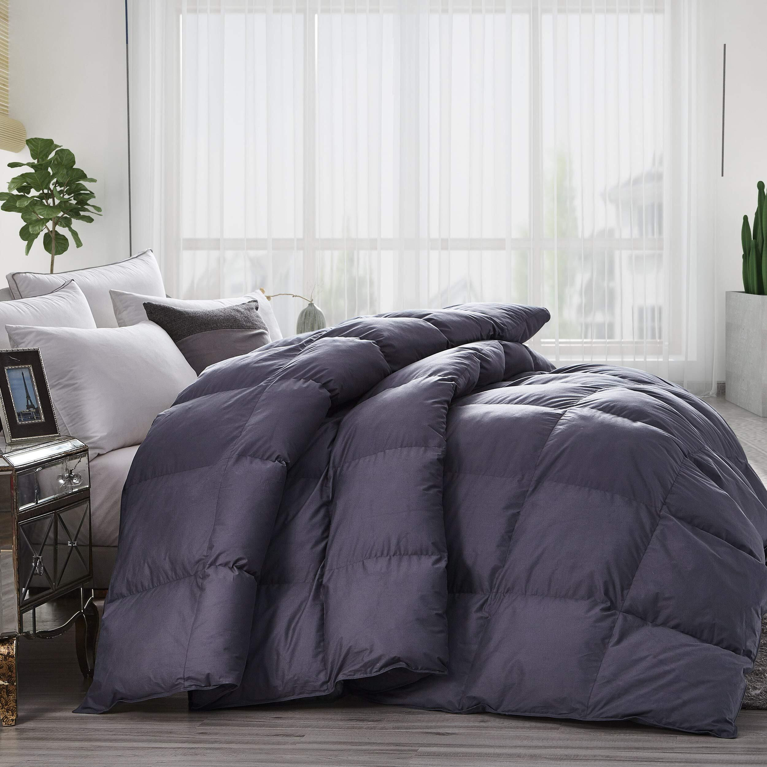 Luxurious Heavy Goose Down Feather Comforter King Size Duvet Insert, Classic Gray, Premium Baffle Box, 1200 Thread Count 100% Egyptian Cotton Cover, 70 Oz Fill Weight (King, Gray)
