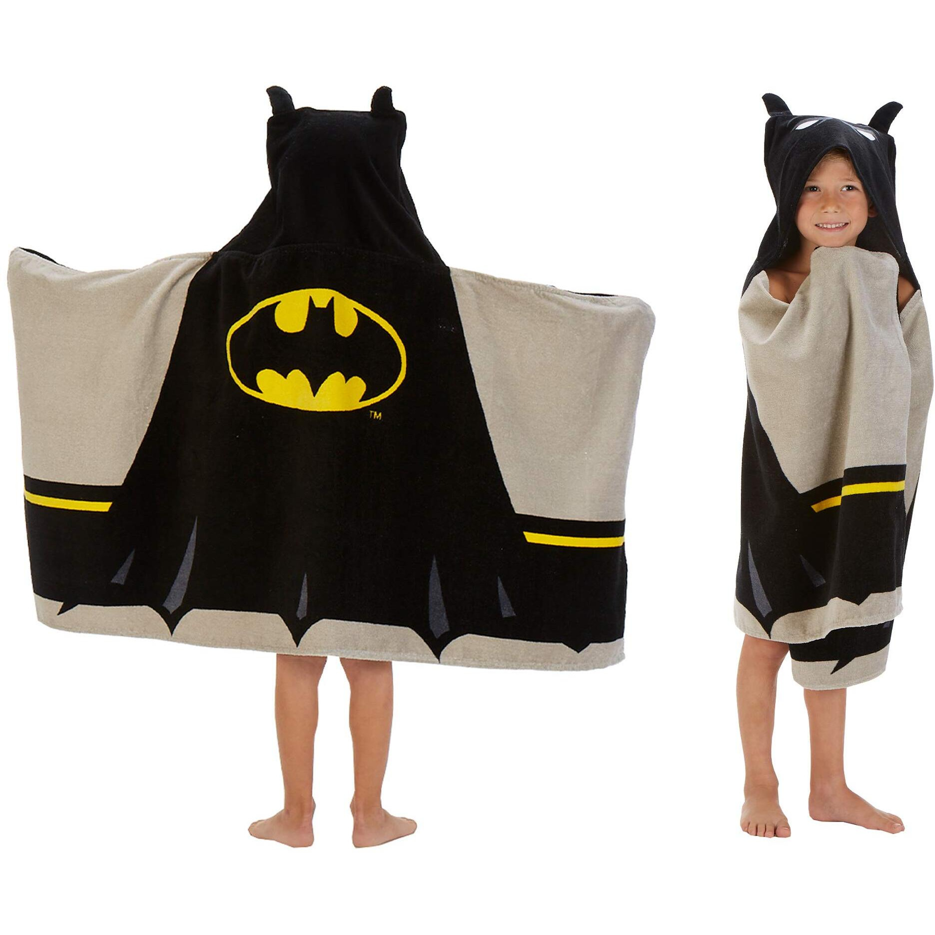 Batman Kids Bath/Pool/Beach Super Soft Cotton Terry Hooded Towel Wrap, 24"" X 50"", By Franco