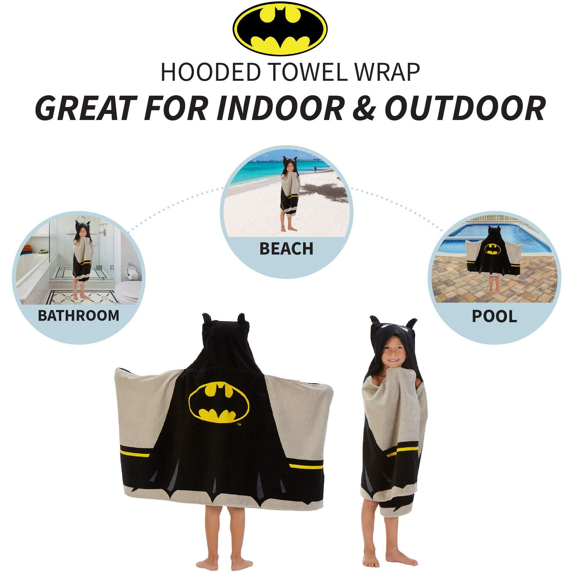 Batman Kids Bath/Pool/Beach Super Soft Cotton Terry Hooded Towel Wrap, 24"" X 50"", By Franco