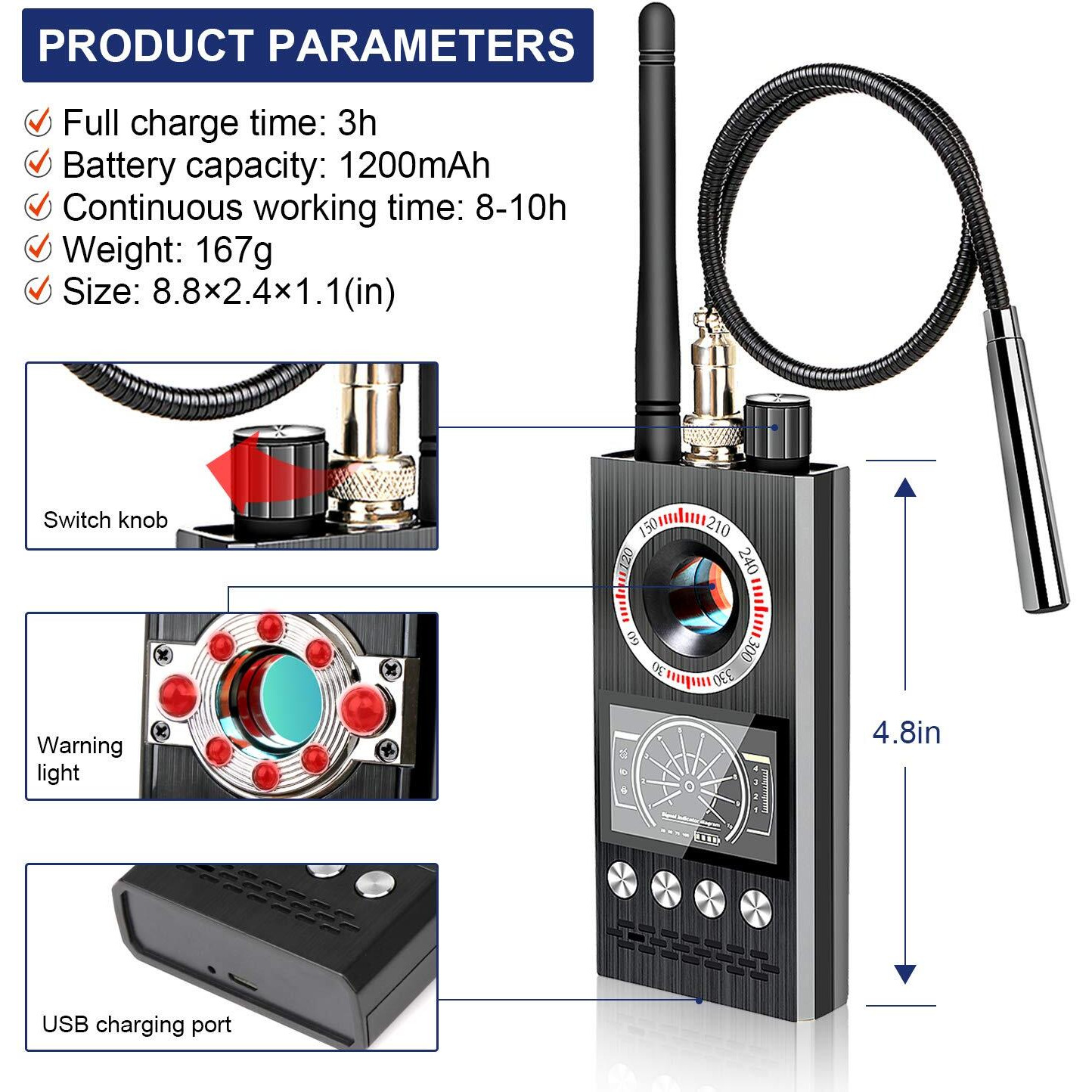 Anti-Spy Wireless Rf Signal Detector [Latest Professional Version] Bug Gps Camera Signal Detector