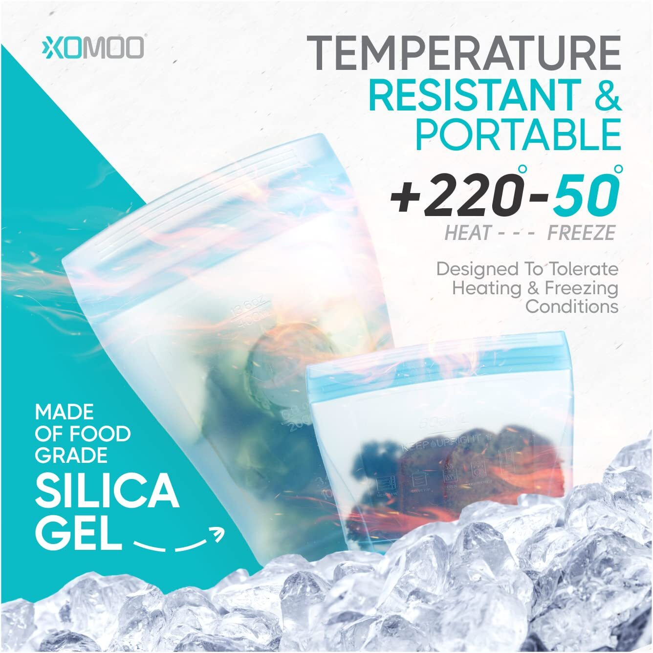 Reusable Food Container Silicone Bag, Upgrade Second Generation 6 Pcs Containers Storage, 100% Silicone Food Bag, Stand Up Preservation Rounded Interior For Easy Cleaning.