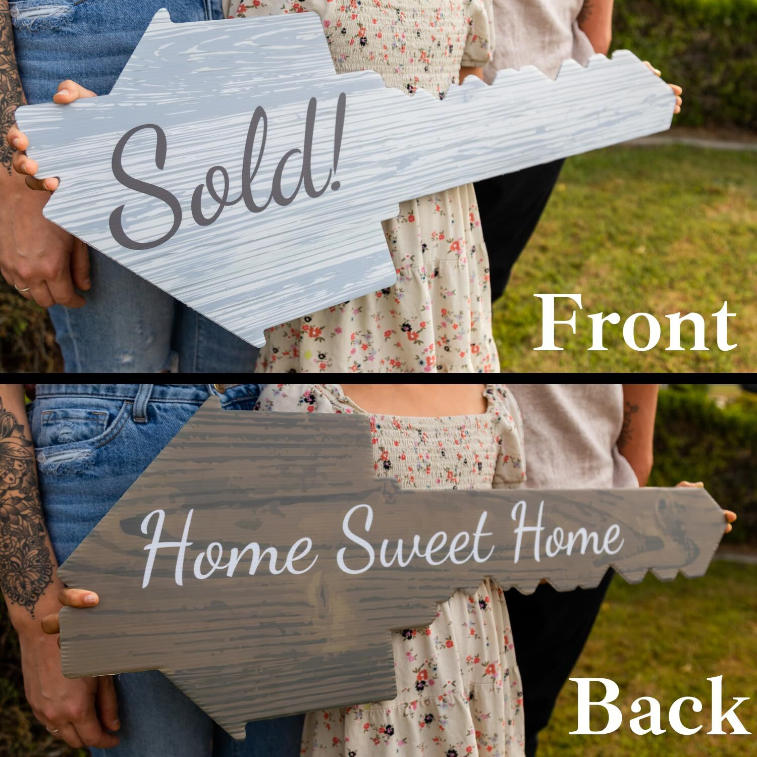 Real Estate Sold Sign | Extra Large Key Shaped | Double Sided | Real Estate Photo Props For Agents And New Home Owner | Real Estate Closing Gifts For Buyers And Real Estate Agent Gift (Home Sweet Home/Sold)