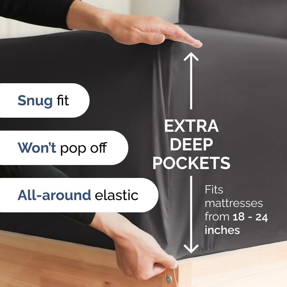 Extra Deep Queen Sheet Set - 6 Piece Breathable And Cooling Sheets - Hotel Luxury Bed Sheets Set - Easy & Secure Fit - Soft, Wrinkle Free And Comfy Sheets Set - Grey Sheet Set With Extra Deep Pockets