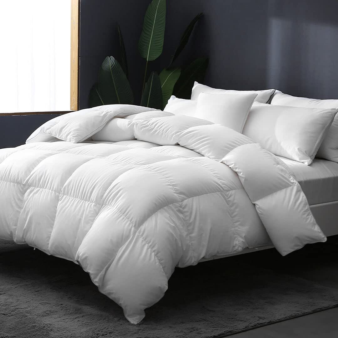 Apsmile Luxury All Season Down Feather Fibers Comforter Full/Queen Size Duvet Insert - 100% Organic Cotton, High Fill Power Medium Warmth, (Ivory White, 90X90)