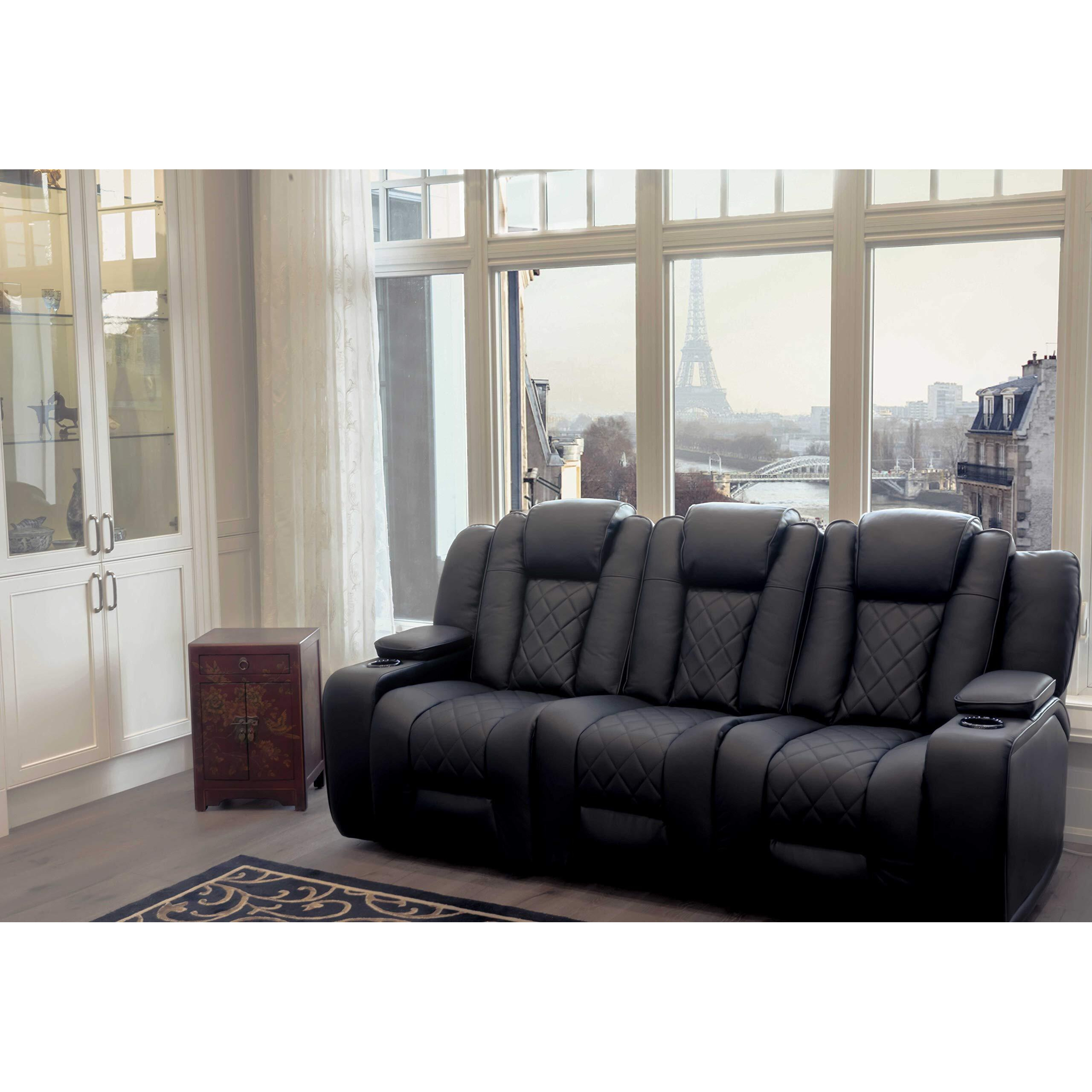 Valencia Oxford Home Theater Seating | 11000 Top Grain Black Leather, Power Recliner, With Drop Down Center Console (Row Of 3)
