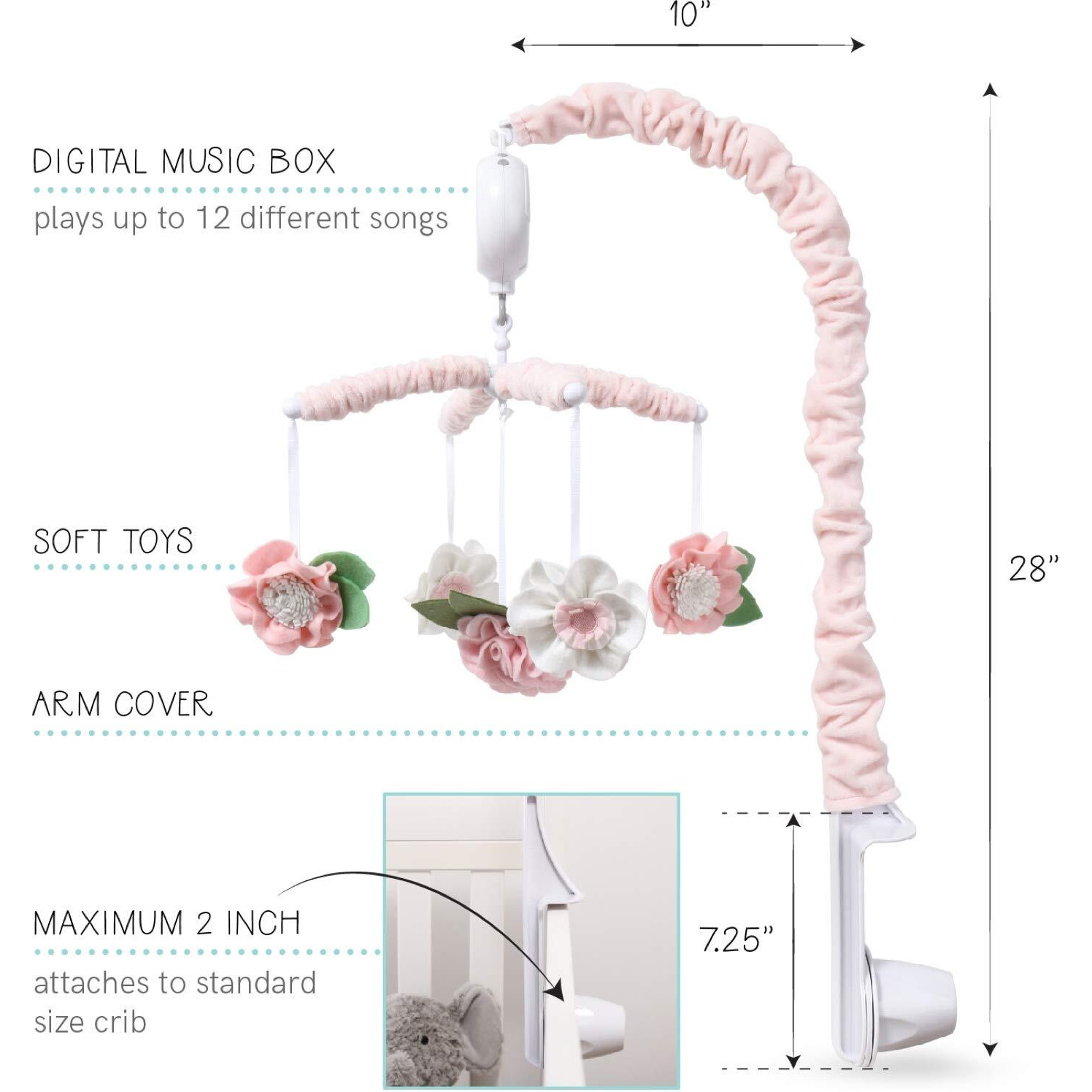 The Peanutshell Crib Mobile For Girls - Pink Musical Baby Crib Mobile With 12 Lullabies, Flower Baby Mobile Crib Pink Floral Nursery Decor