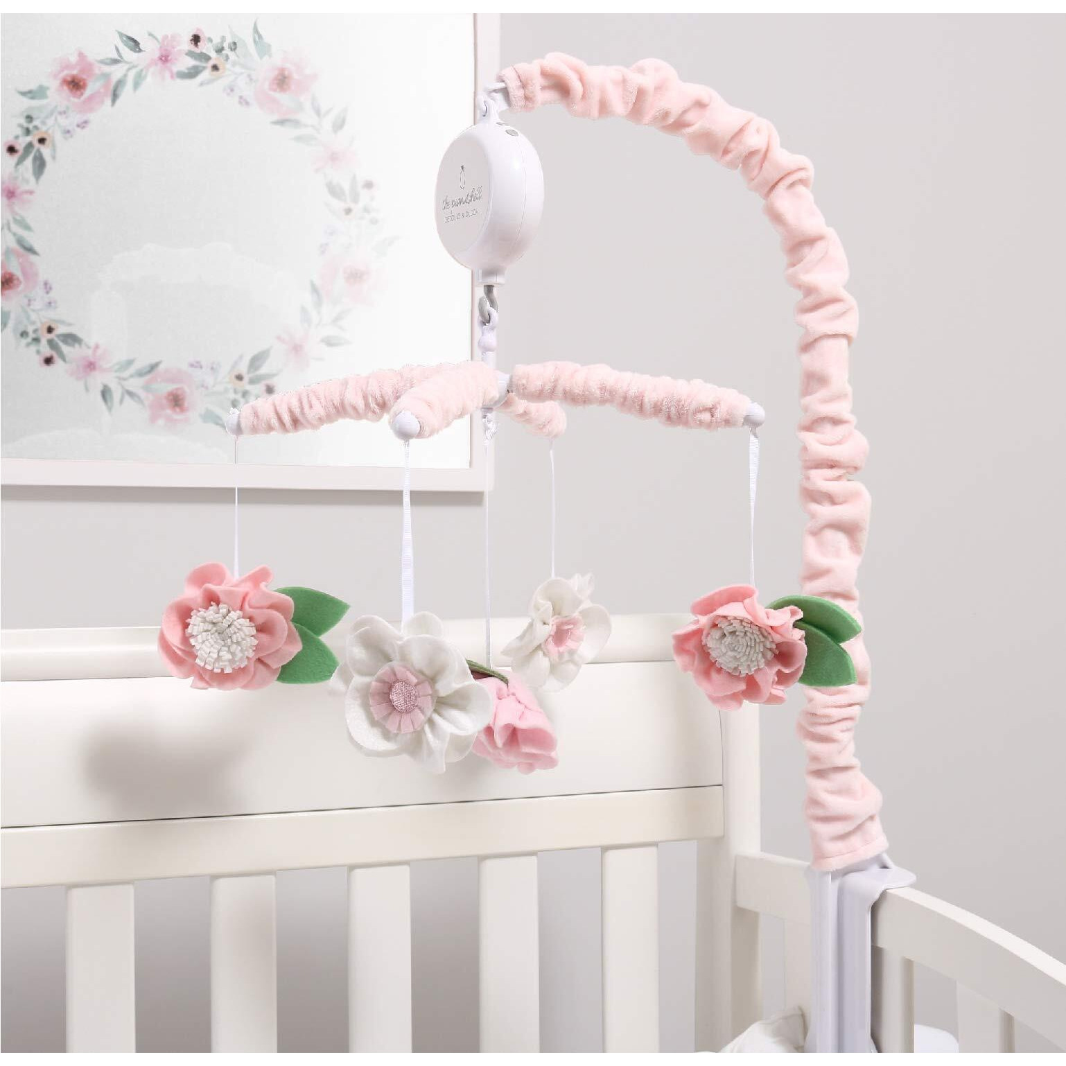 The Peanutshell Crib Mobile For Girls - Pink Musical Baby Crib Mobile With 12 Lullabies, Flower Baby Mobile Crib Pink Floral Nursery Decor