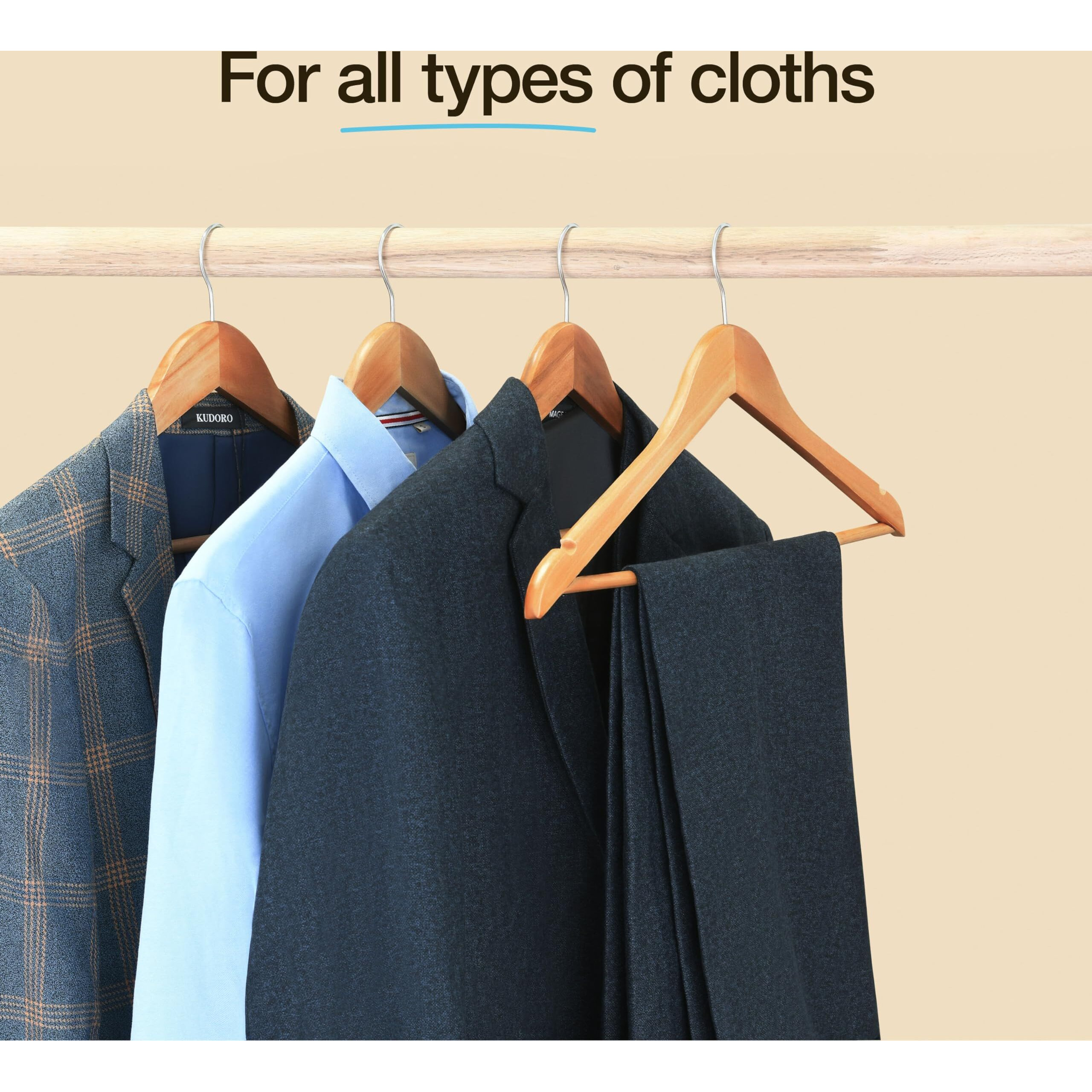 Home It Wooden Hangers 30 Pack - Natural Wood Durable Heavy Duty Coat Hangers Non Slip For Jacket, Shirt, Pants And Suit - Premium Solid Clothes Hangers For Closet With Chrome Swivel Hook