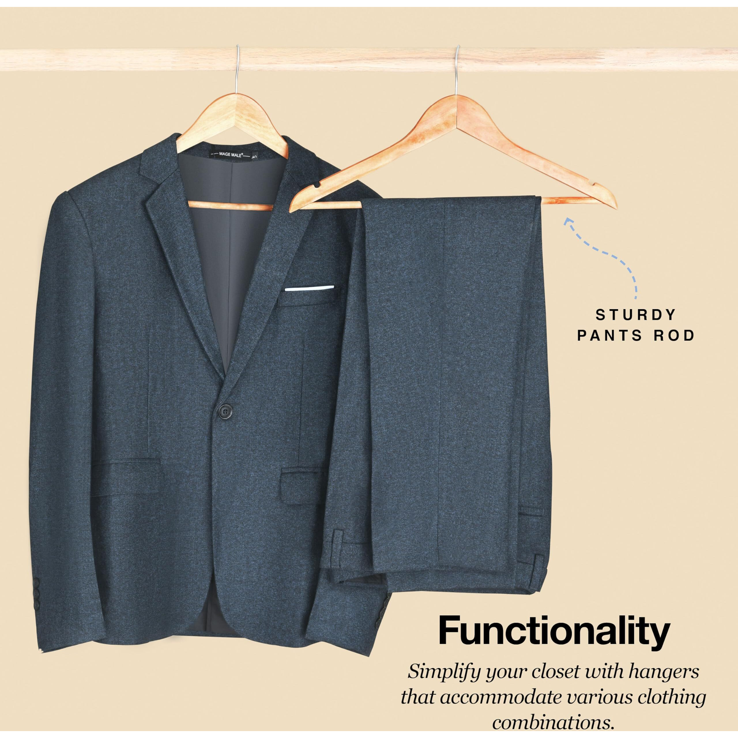 Home It Wooden Hangers 30 Pack - Natural Wood Durable Heavy Duty Coat Hangers Non Slip For Jacket, Shirt, Pants And Suit - Premium Solid Clothes Hangers For Closet With Chrome Swivel Hook