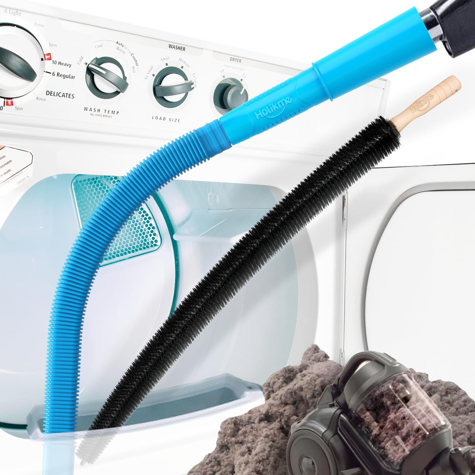 Holikme 2 Pieces Dryer Vent Cleaner Kit, Dryer Lint Vacuum Attachment And Flexible Dryer Lint Brush, Vacuum Hose Attachment, Blue