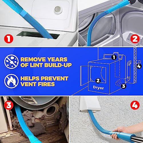 Holikme 2 Pieces Dryer Vent Cleaner Kit, Dryer Lint Vacuum Attachment And Flexible Dryer Lint Brush, Vacuum Hose Attachment, Blue