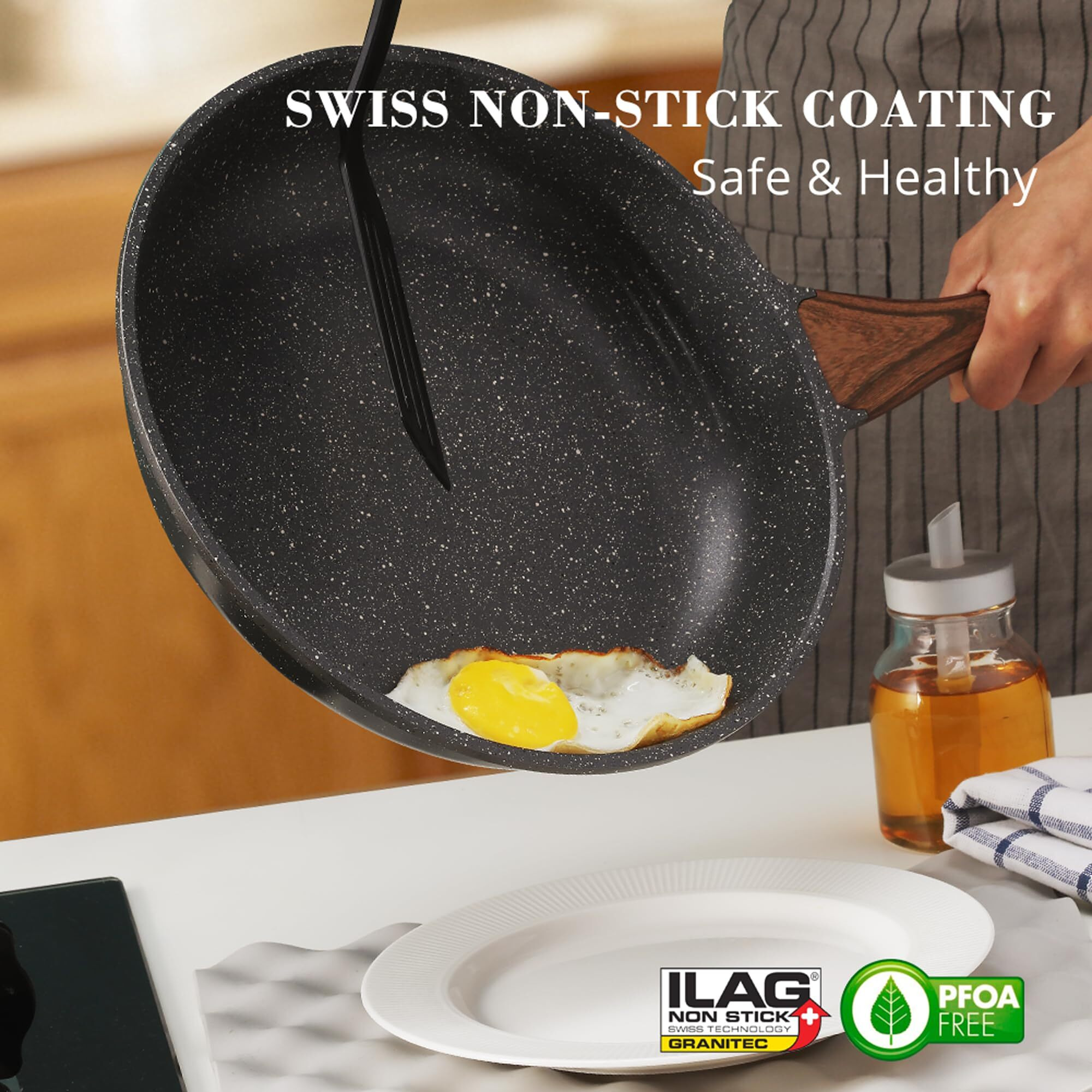 Sensarte 12.5 Inch Nonstick Frying Pan Skillet, Swiss Granite Coating Omelette Pan, Healthy Stone Cookware Chef's Pan, Pfoa Free