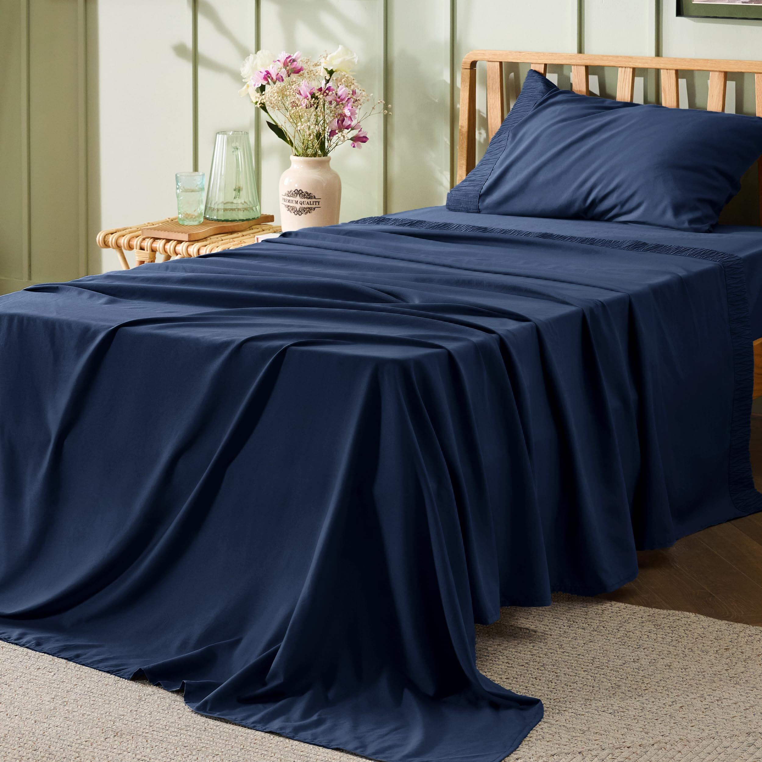 Bedsure Twin Xl Sheet Sets Dorm Bedding - Soft Extra Long Twin Bed Sheets, 3 Pieces Hotel Luxury Navy Sheets Twin Xl, Easy Care Microfiber Sheet Set