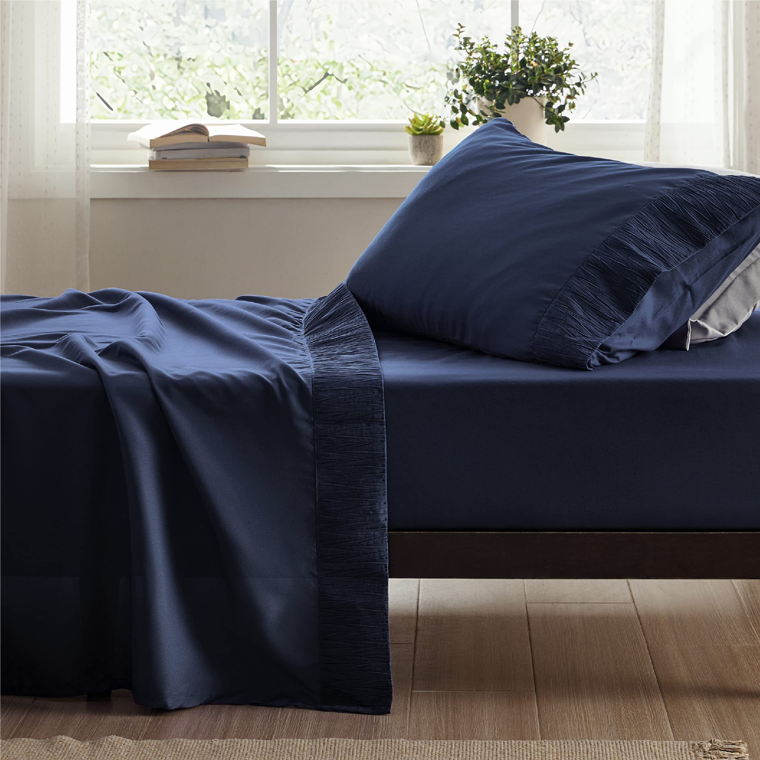 Bedsure Twin Xl Sheet Sets Dorm Bedding - Soft Extra Long Twin Bed Sheets, 3 Pieces Hotel Luxury Navy Sheets Twin Xl, Easy Care Microfiber Sheet Set