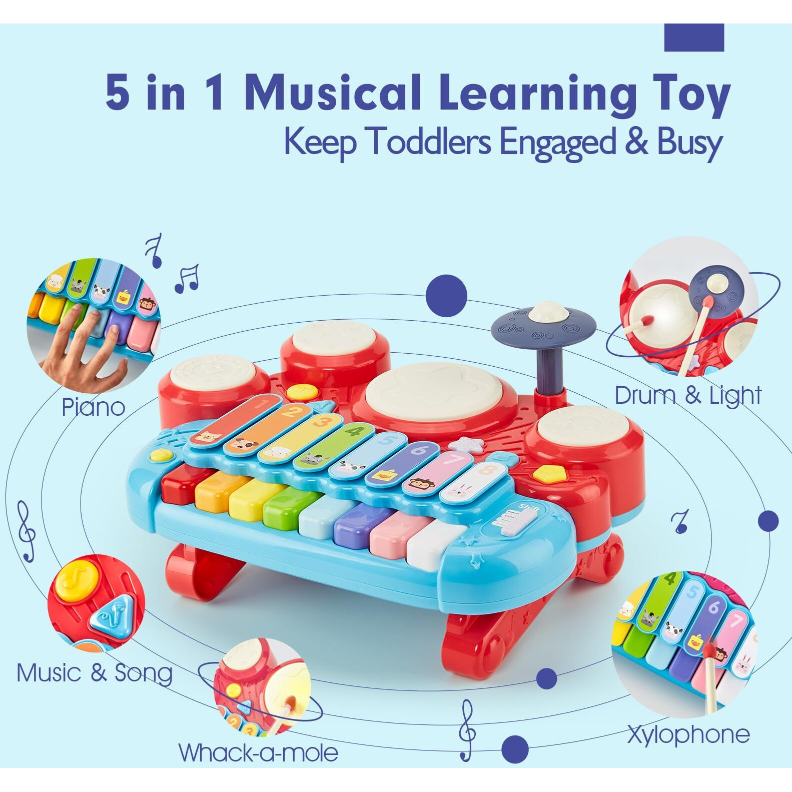 Hahaland Baby Musical Toys, 3 In 1 Piano Keyboard Xylophone Drum Set For 1 Year Old Girls Toys, Learning Toys For Toddlers 1-3, Baby Piano 12-18 Months - 1 2 3 4 Year Old Girl Toys Birthday Gift