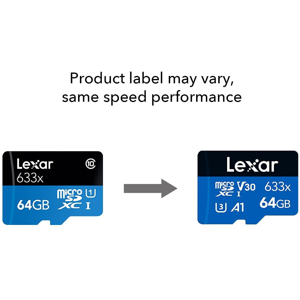 Lexar High-Performance 633X 64Gb Microsdxc Uhs-I Card W/ Sd Adapter, C10, U3, V30, A1, Full-Hd & 4K Video, Up To 100Mb/S Read, For Smartphones, Tablets, And Action Cameras (Lsdmi64Gbbnl633A)