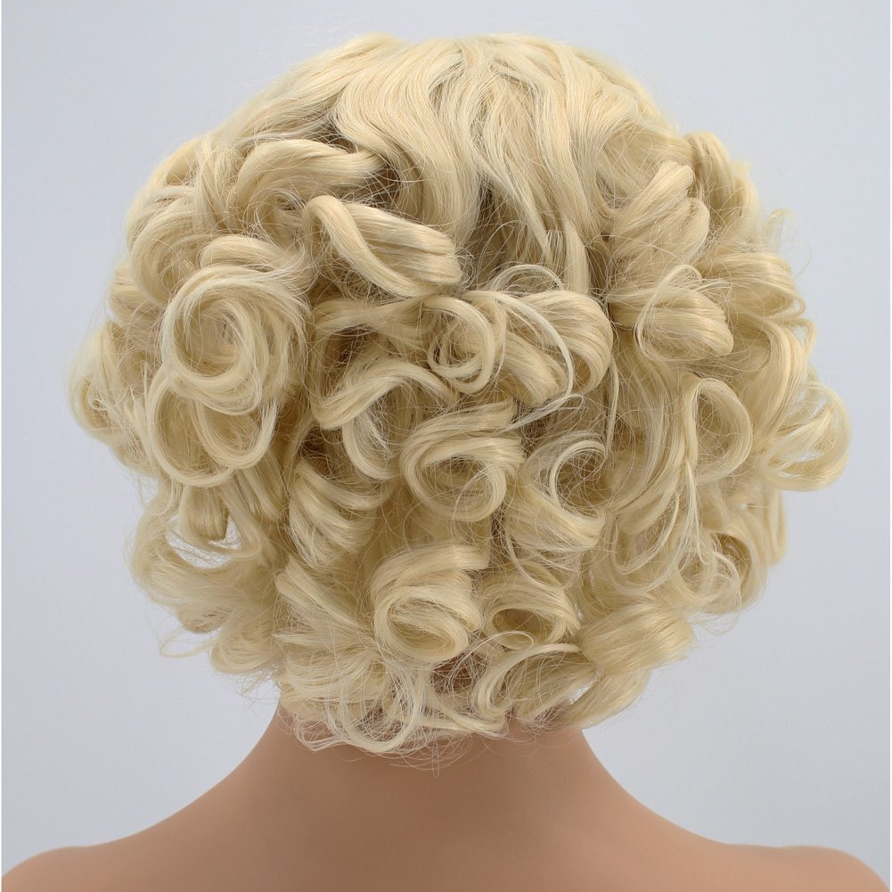 Anogol Hair Cap+ 13 * 1 Middle Part Light Blonde Lace Front Wig Synthetic Hair Short Curly 613 Blonde Bob Wigs Glueless Natural Hairline For Women