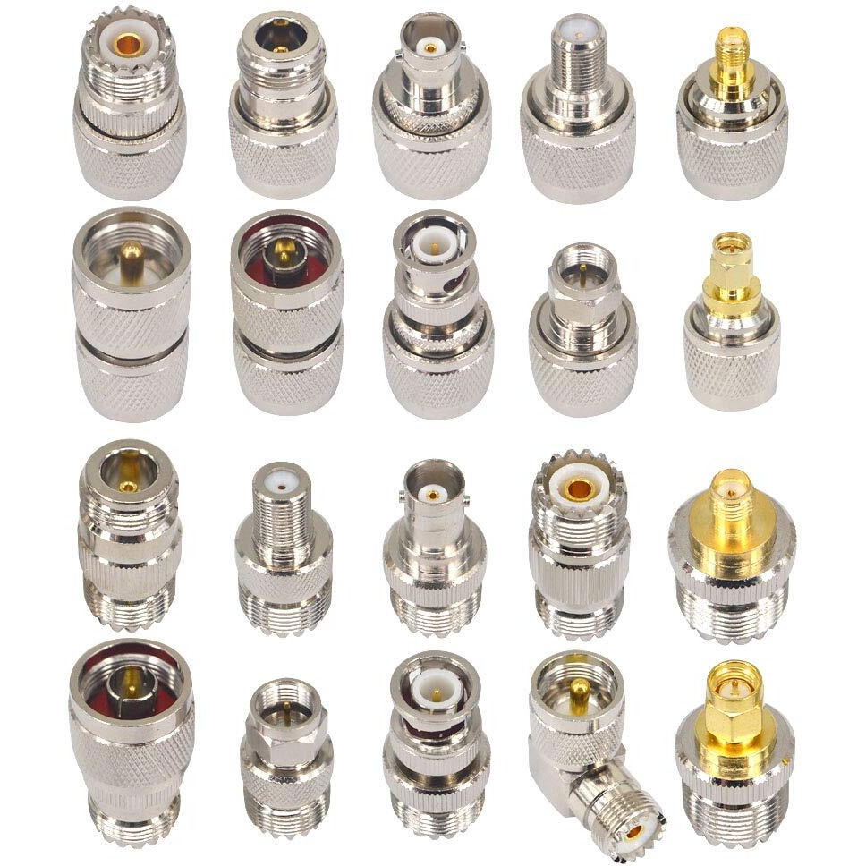 Boobrie 20Pcs Rf Coaxial Connector Kit Uhf Adapter Set Uhf Connector Kit So239 Pl259 Uhf To Sma/Uhf To Bnc/Uhf To N/Uhf To F Adapter Female To Female Coaxial Connector Male To Female Coax Adapters