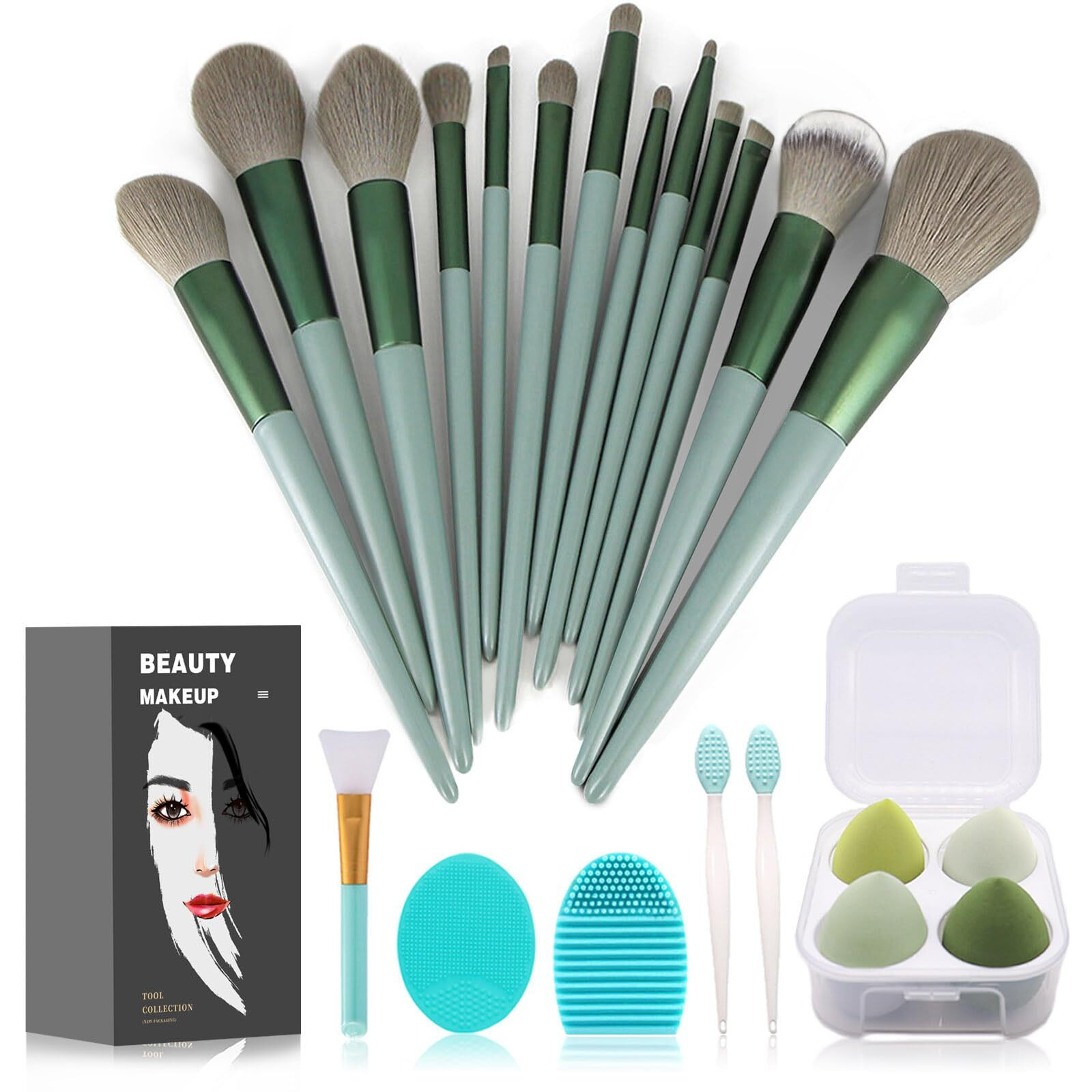 Koccido Makeup Brushes 22 Pcs Makeup Kit,Foundation Brush Eyeshadow Brush Make Up Brushes Set (Green, 22 Piece Set)