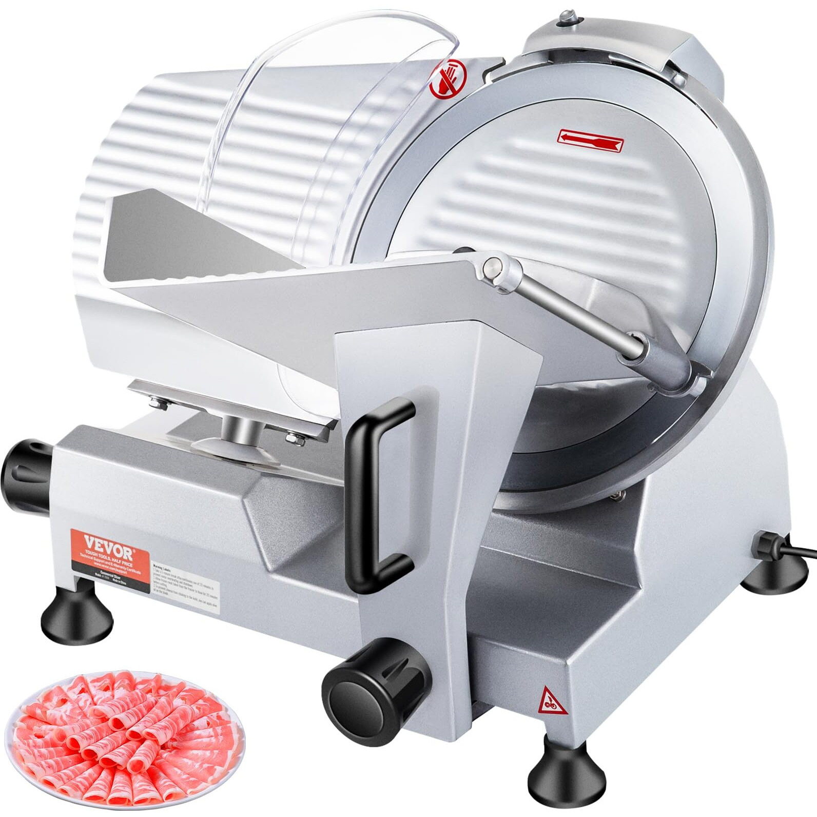 Vevor Commercial Meat Slicer, 10 Inch Electric Food Slicer, 240W Frozen Meat Deli Slicer, Premium Chromium-Plated Steel Blade Semi-Auto Meat Slicer For Commercial And Home Use (10In-240W)