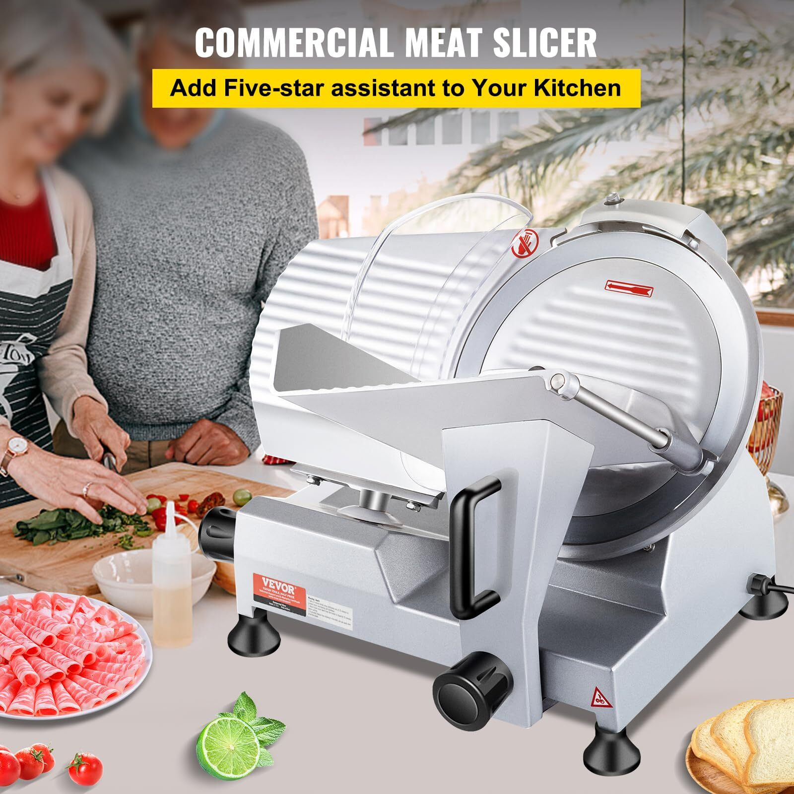 Vevor Commercial Meat Slicer, 10 Inch Electric Food Slicer, 240W Frozen Meat Deli Slicer, Premium Chromium-Plated Steel Blade Semi-Auto Meat Slicer For Commercial And Home Use (10In-240W)