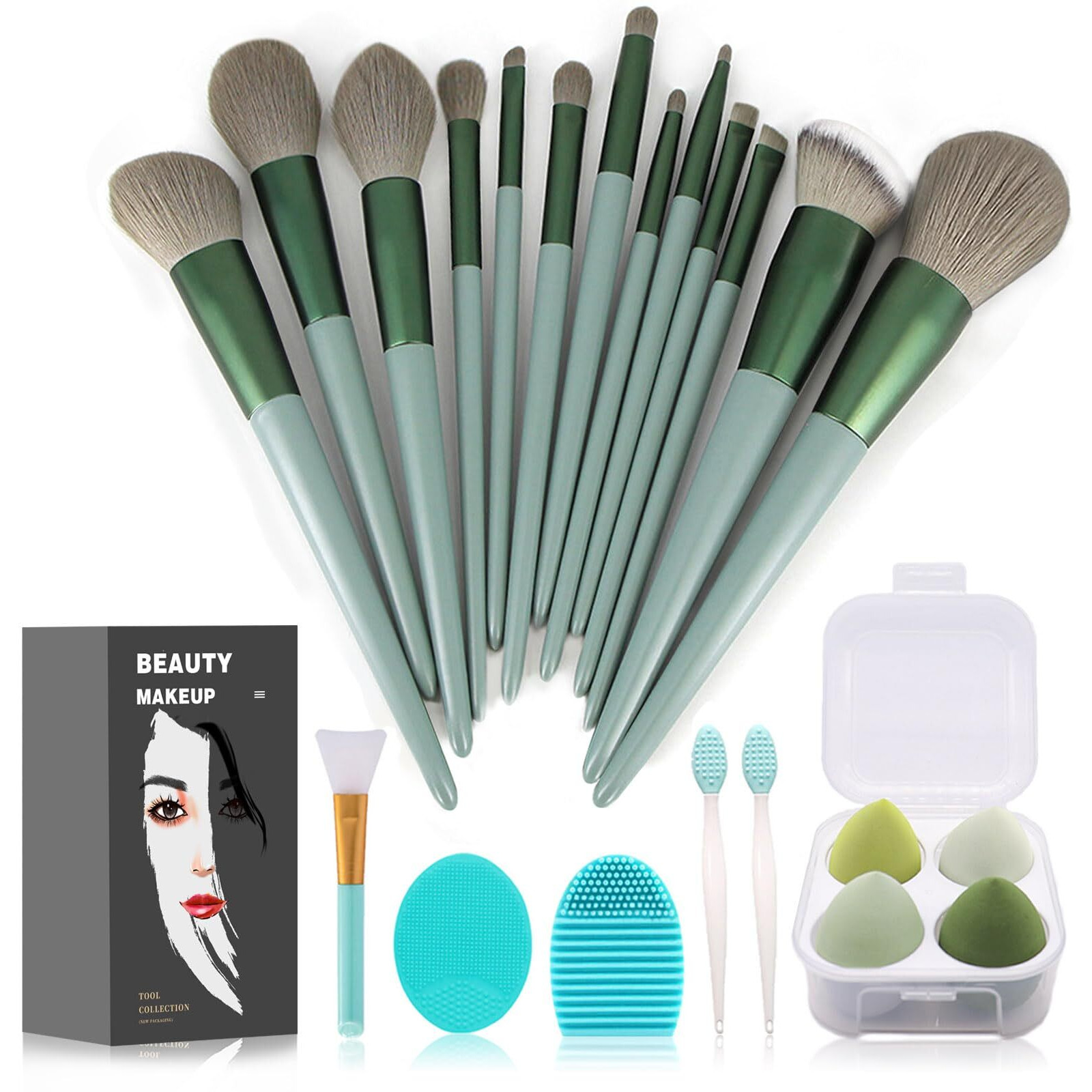 Koccido Makeup Brushes 22 Pcs Makeup Kit,Foundation Brush Eyeshadow Brush Make Up Brushes Set (Green, 22 Piece Set Large)