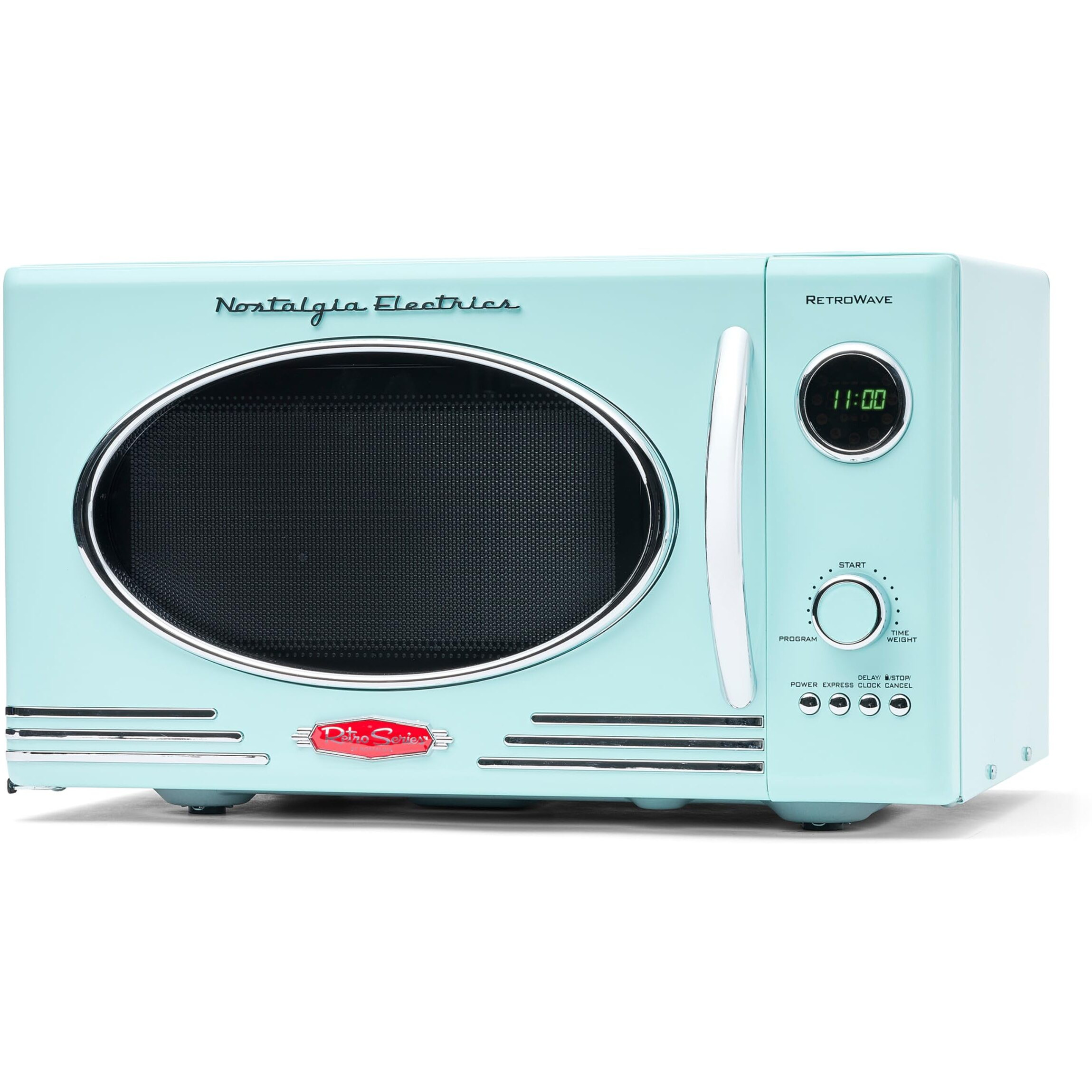 Nostalgia Retro Countertop Microwave Oven - Large 800-Watt - 0.9 Cu Ft - 12 Pre-Programmed Cooking Settings - Digital Clock - Kitchen Appliances - Aqua