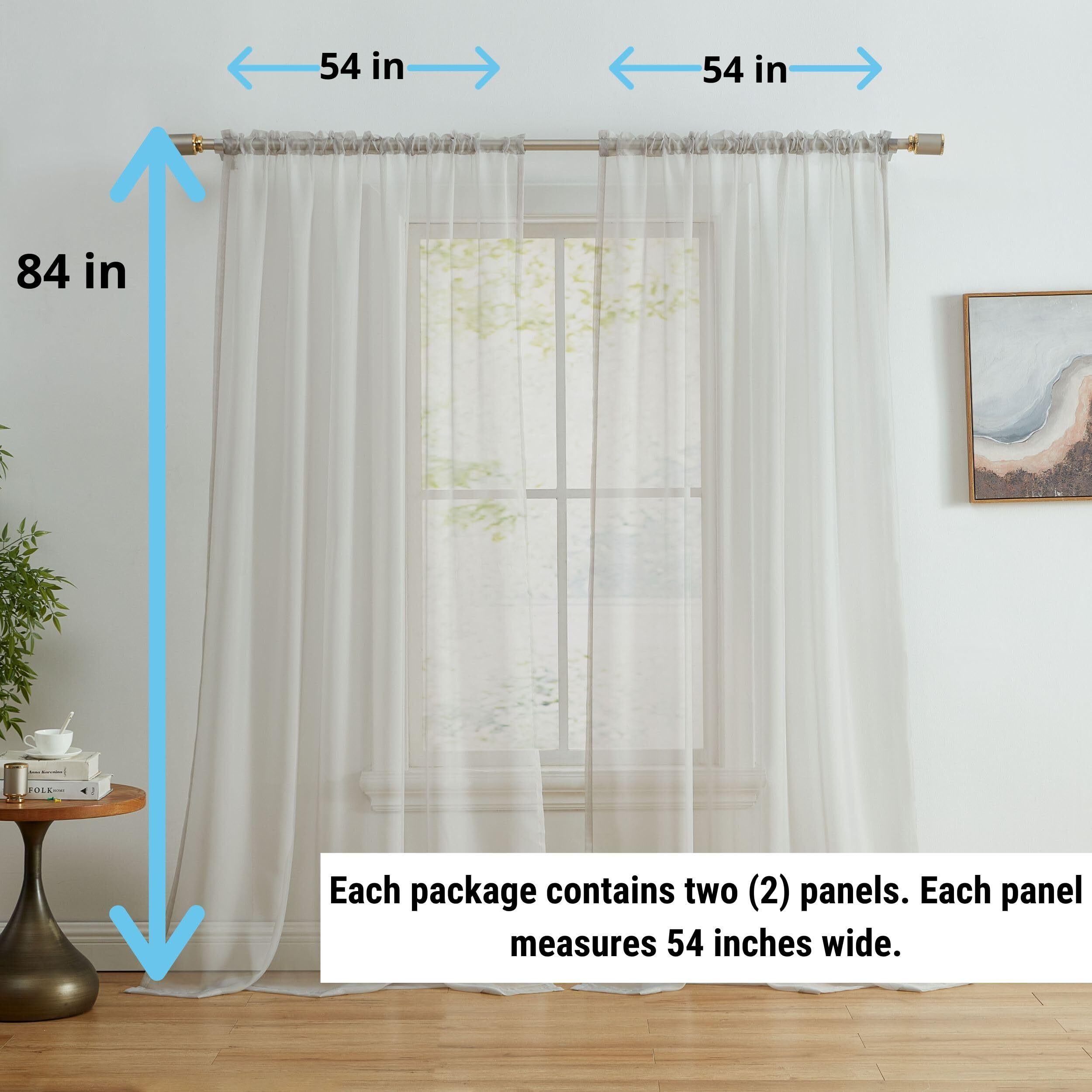 Hlc.Me Silver Grey Sheer Voile Window Treatment Rod Pocket Curtain Panels For Bedroom And Living Room (54 X 84 Inches Long, Set Of 2)
