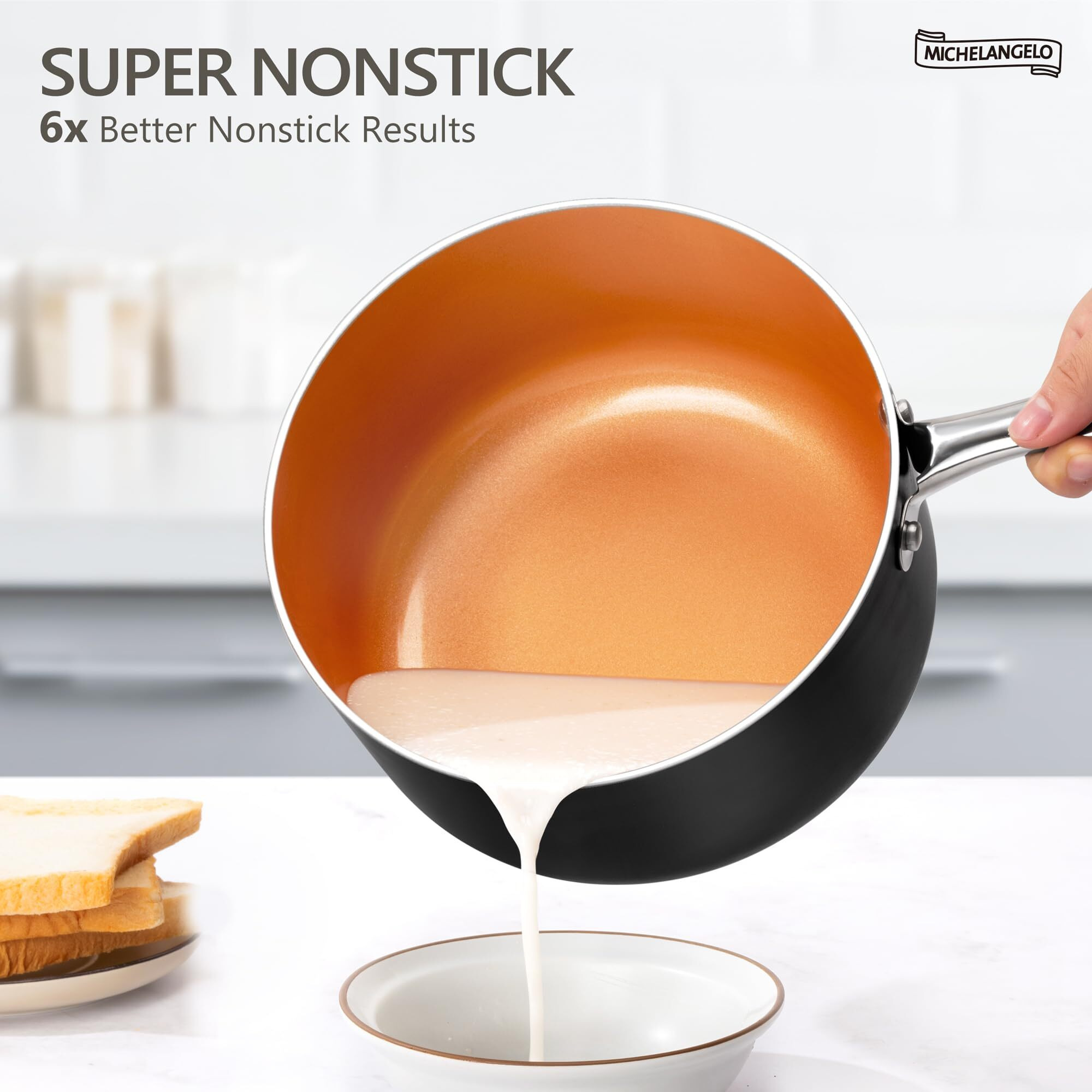 Michelangelo Nonstick Sauce Pan 2 Quart, Ultra Nonstick Copper Sauce Pot 2 Qt, Nonstick Sauce Pan With Lid, Small Ceramic Saucepan, Small Pot With Lid, Copper Ceramic Saucepan, Nonstick Pots 2 Quart