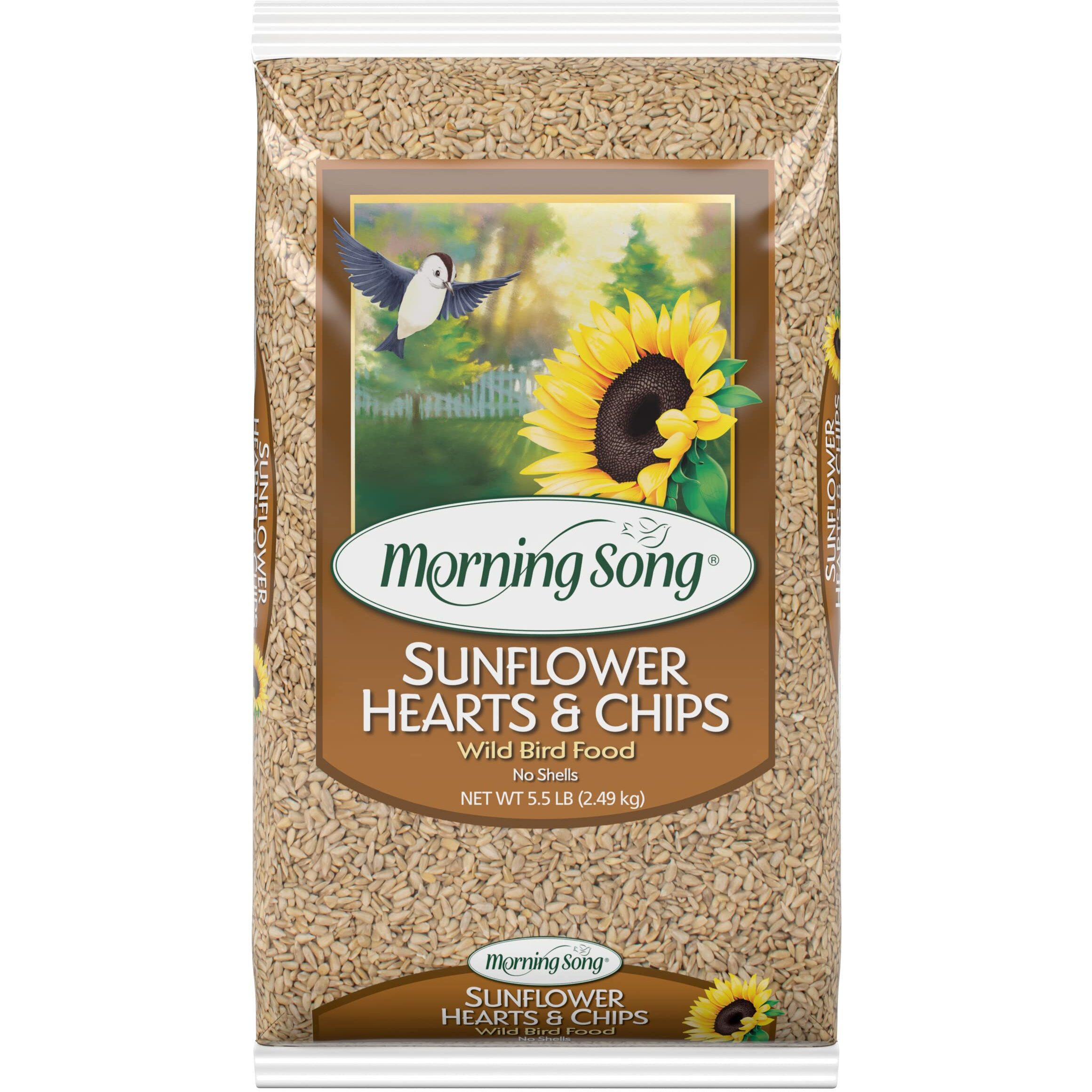Morning Song Sunflower Hearts & Chips Wild Bird Food, No Mess Sunflower Seeds For Birds, 5.5-Pound Bag