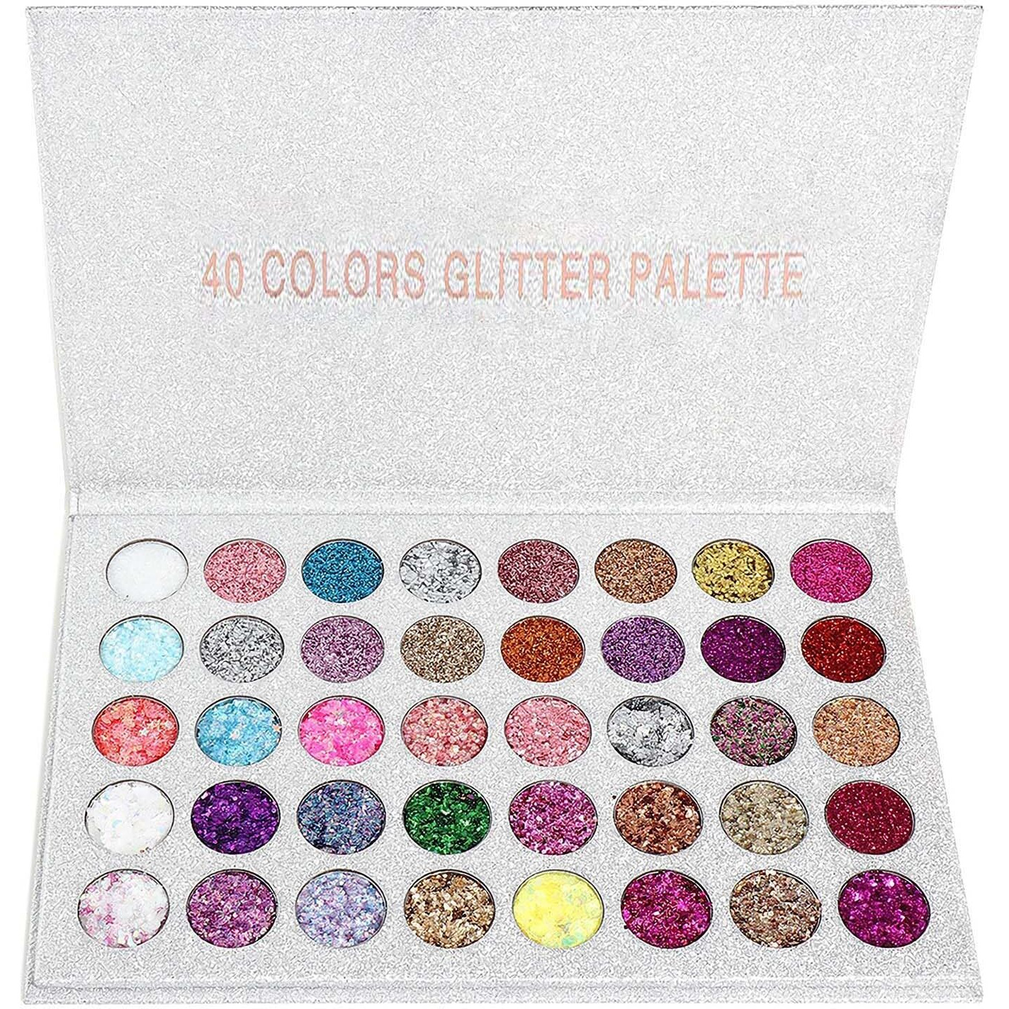 Sumeitang 40 Colors Pressed Chunky Glitter Eyeshadow Palette, Self Adhesive Glue Gel Glitter Highly Pigmented Colourful Shimmer Glitter Eye Shadow Pallet For Women Girls Long Lasting Sparkle Makeup