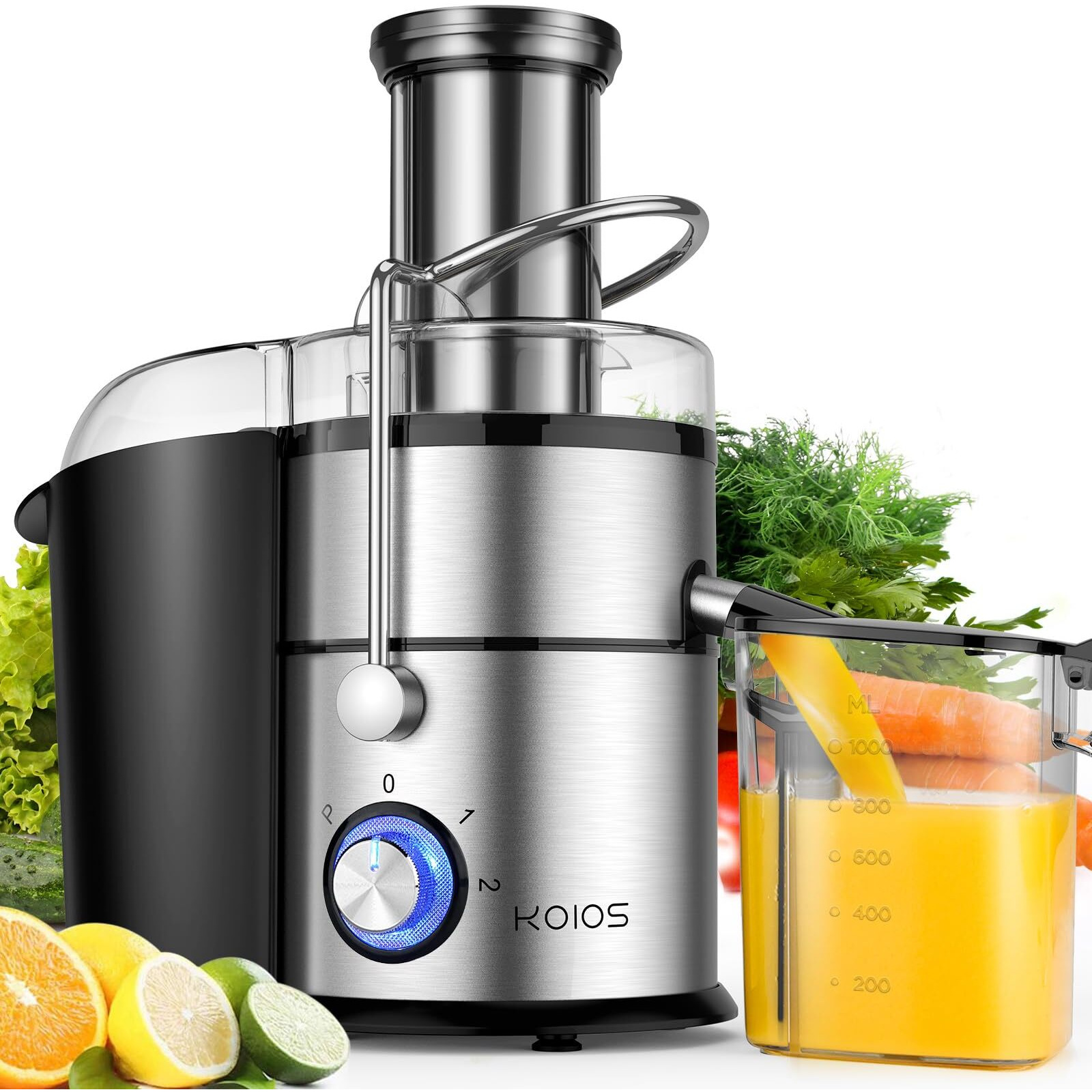1300W Koios Centrifugal Juicer Machines, Juice Extractor With Extra Large 3Inch Feed Chute, Full Copper Motor, Titanium-Plated Filter, High Juice Yield, 3 Speeds Mode,Easy To Clean With Brush,Bpa-Free