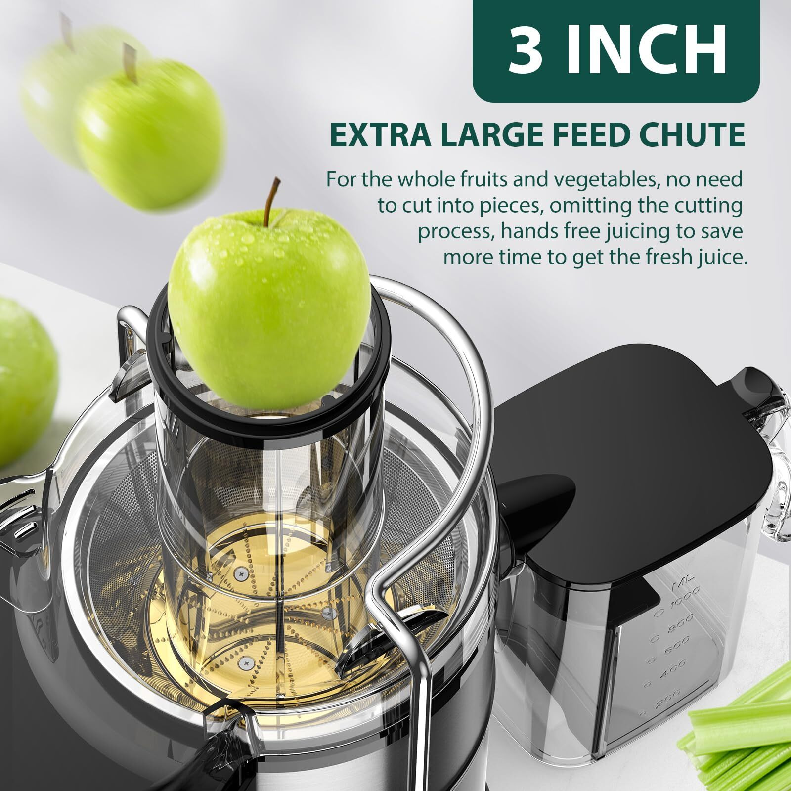 1300W Koios Centrifugal Juicer Machines, Juice Extractor With Extra Large 3Inch Feed Chute, Full Copper Motor, Titanium-Plated Filter, High Juice Yield, 3 Speeds Mode,Easy To Clean With Brush,Bpa-Free