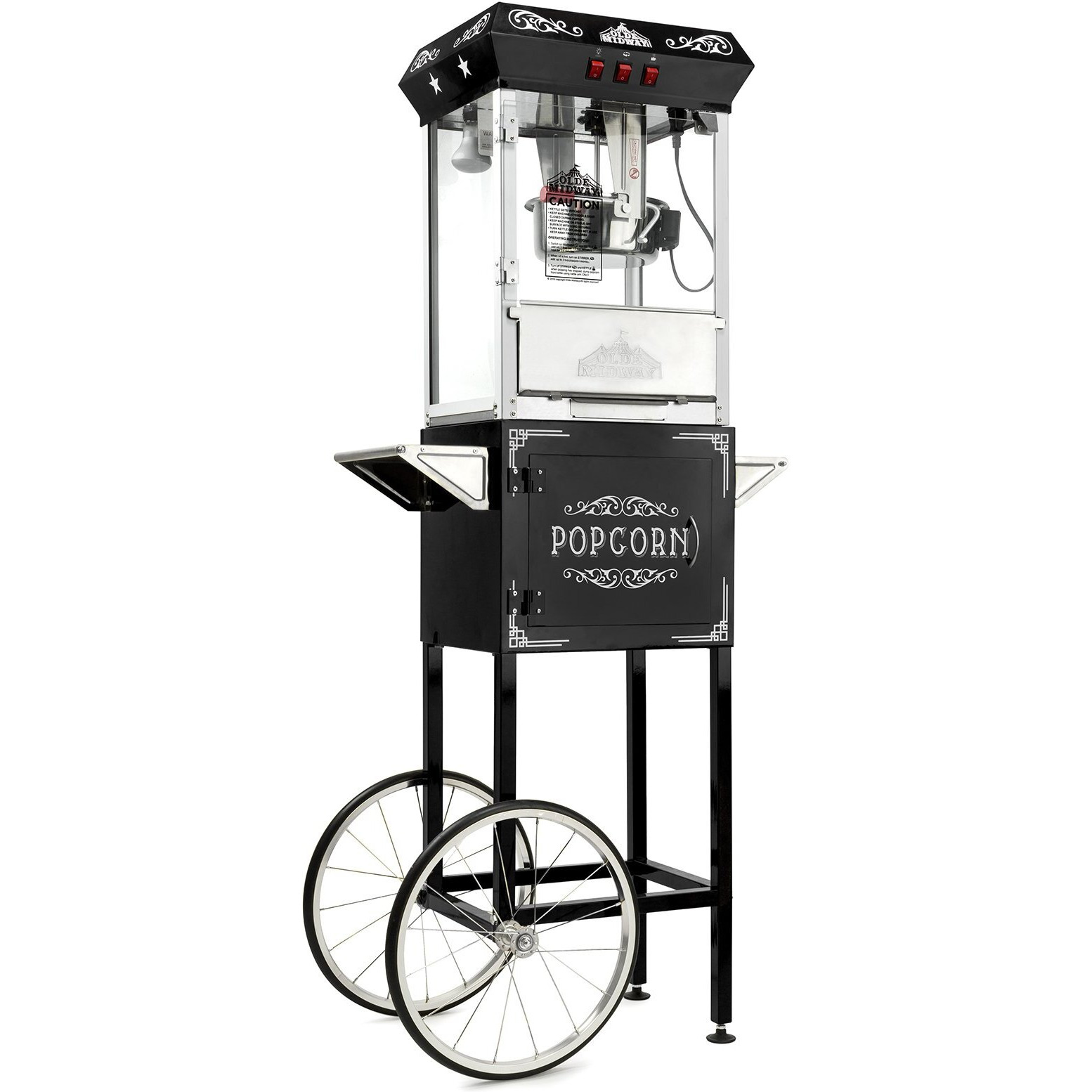 Olde Midway Vintage Style Popcorn Machine Maker Popper With Cart And 10-Ounce Kettle - Black