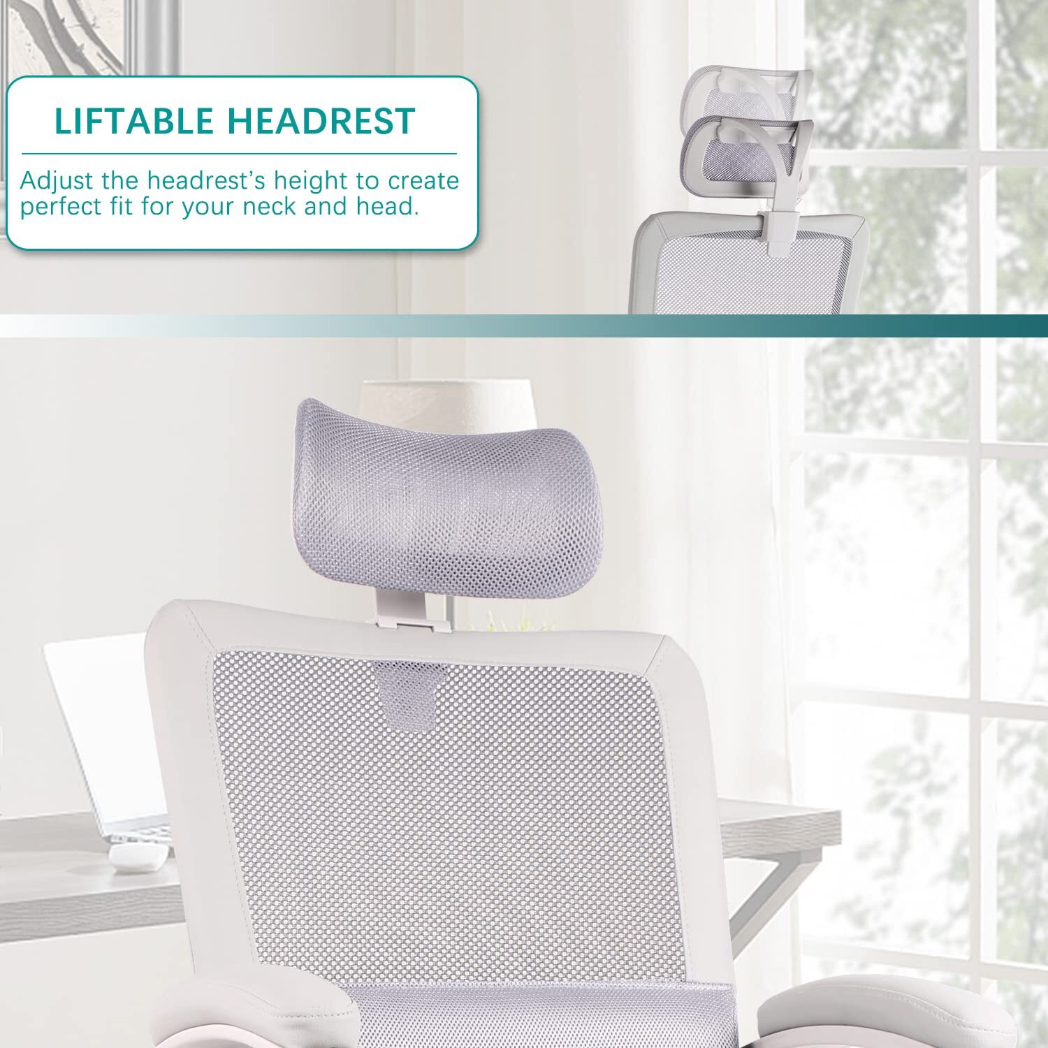 Office Chair, Ergonomic Mesh Computer Desk Chair, High Back Swivel Task Executive Chair Padding Armrests With Adjustable Rotatable Headrest Lumbar Support (Light Gray, No Hanger)