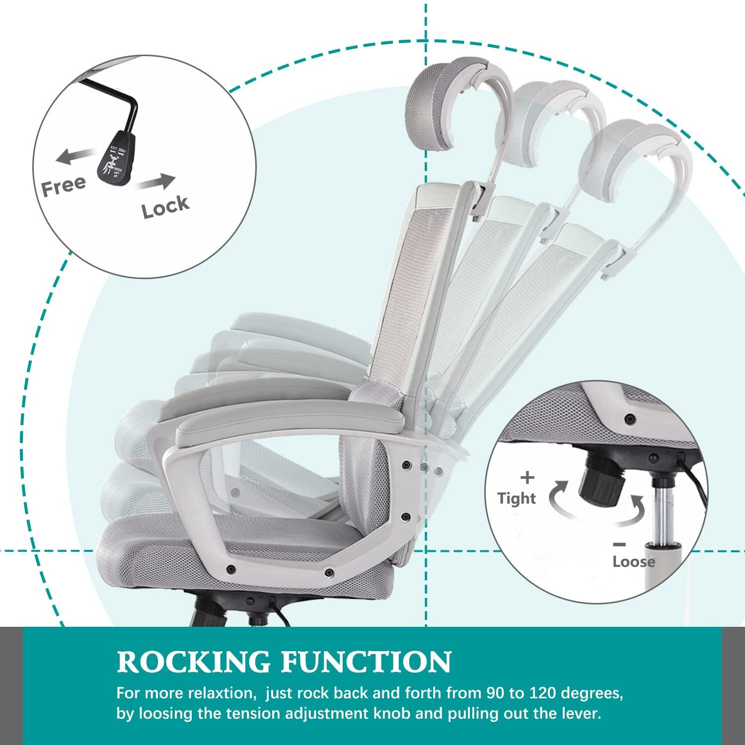 Office Chair, Ergonomic Mesh Computer Desk Chair, High Back Swivel Task Executive Chair Padding Armrests With Adjustable Rotatable Headrest Lumbar Support (Light Gray, No Hanger)