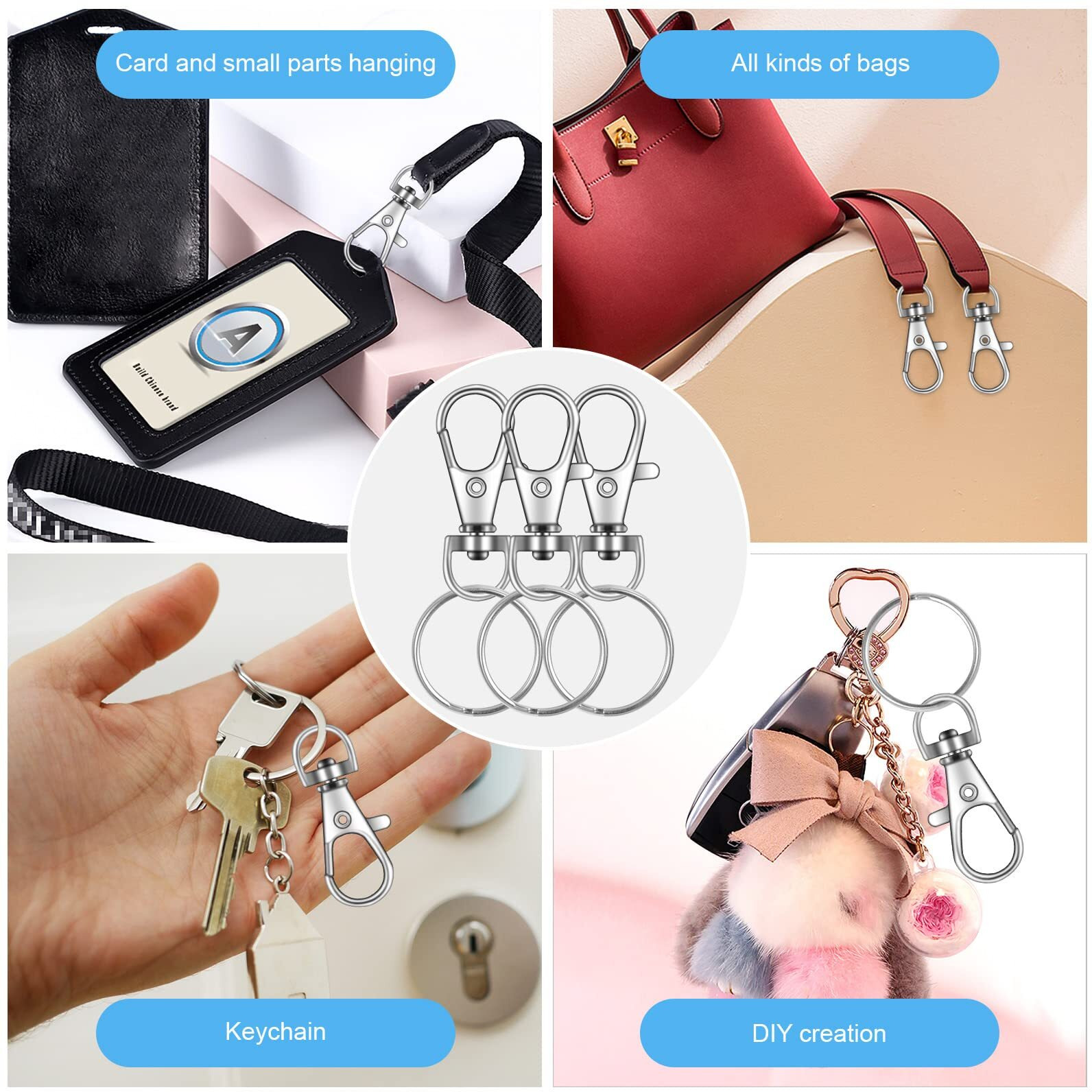 100Pcs Key Chain Clip Hooks, Swivel Clasps Lanyard Snap Hook, Keychain Hooks For Lanyard Key Rings Crafting Silver