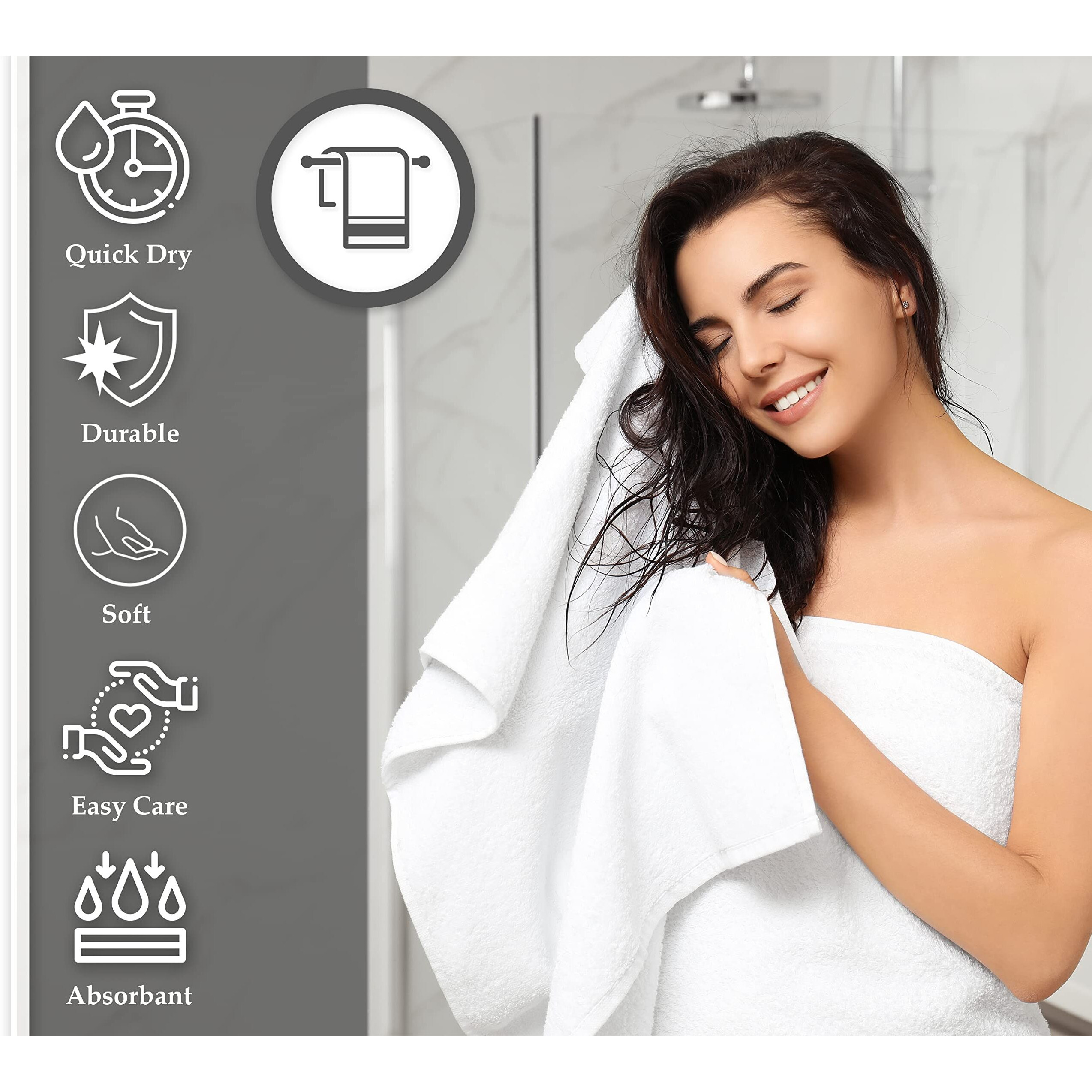 Gold Textiles 12 White Economy Bath Towels Bulk (24X48 Inch) Cotton Blend For Softness-Commercial Grade Easy Care