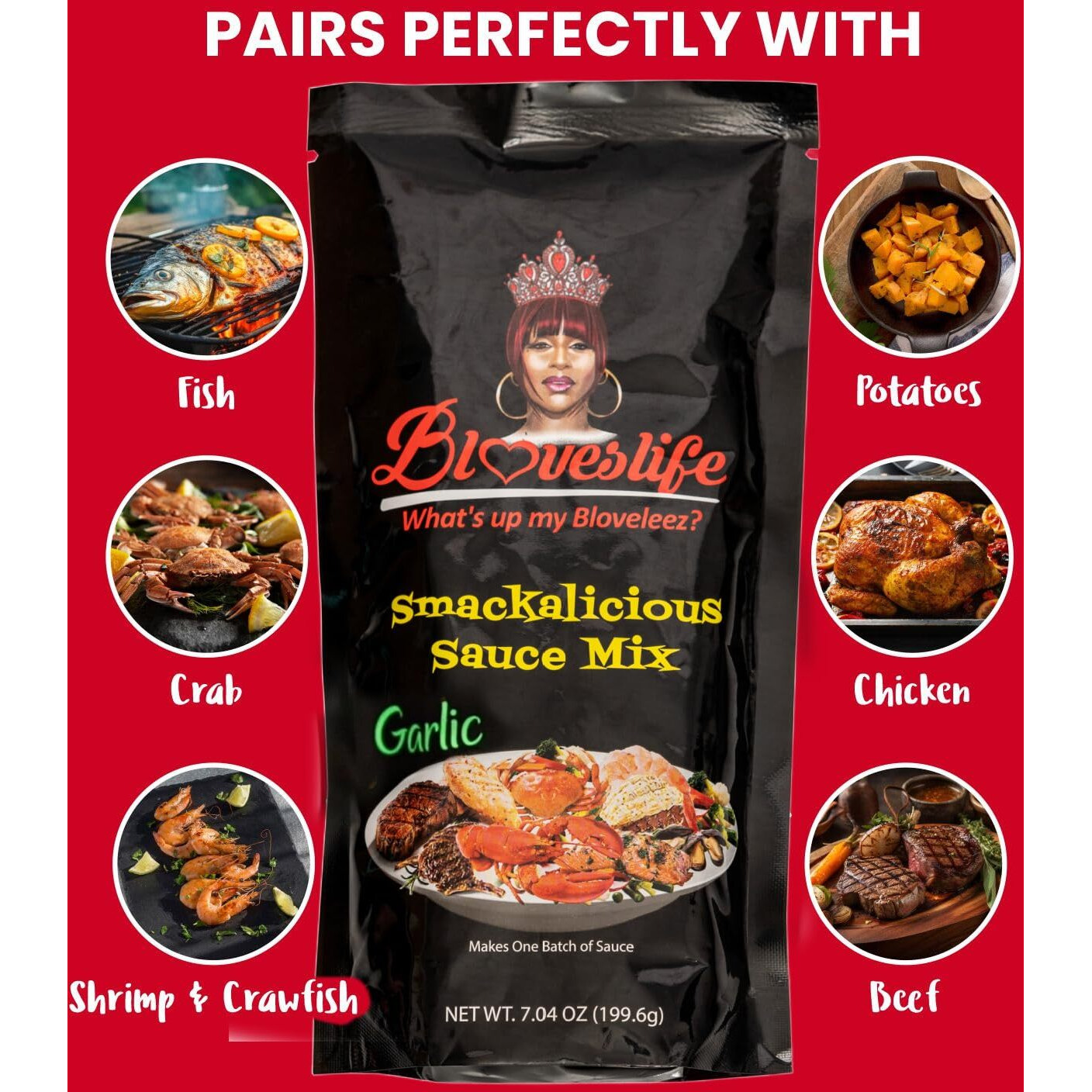 Blove's Smackalicious Sauce Seasoning Mix (Garlic) Seasoning Mix For Making Smackalicious Sauce By Bloveslife. Great On Fish, Crab, Shrimp, Crawfish And A Variety Of Meats And Veggies