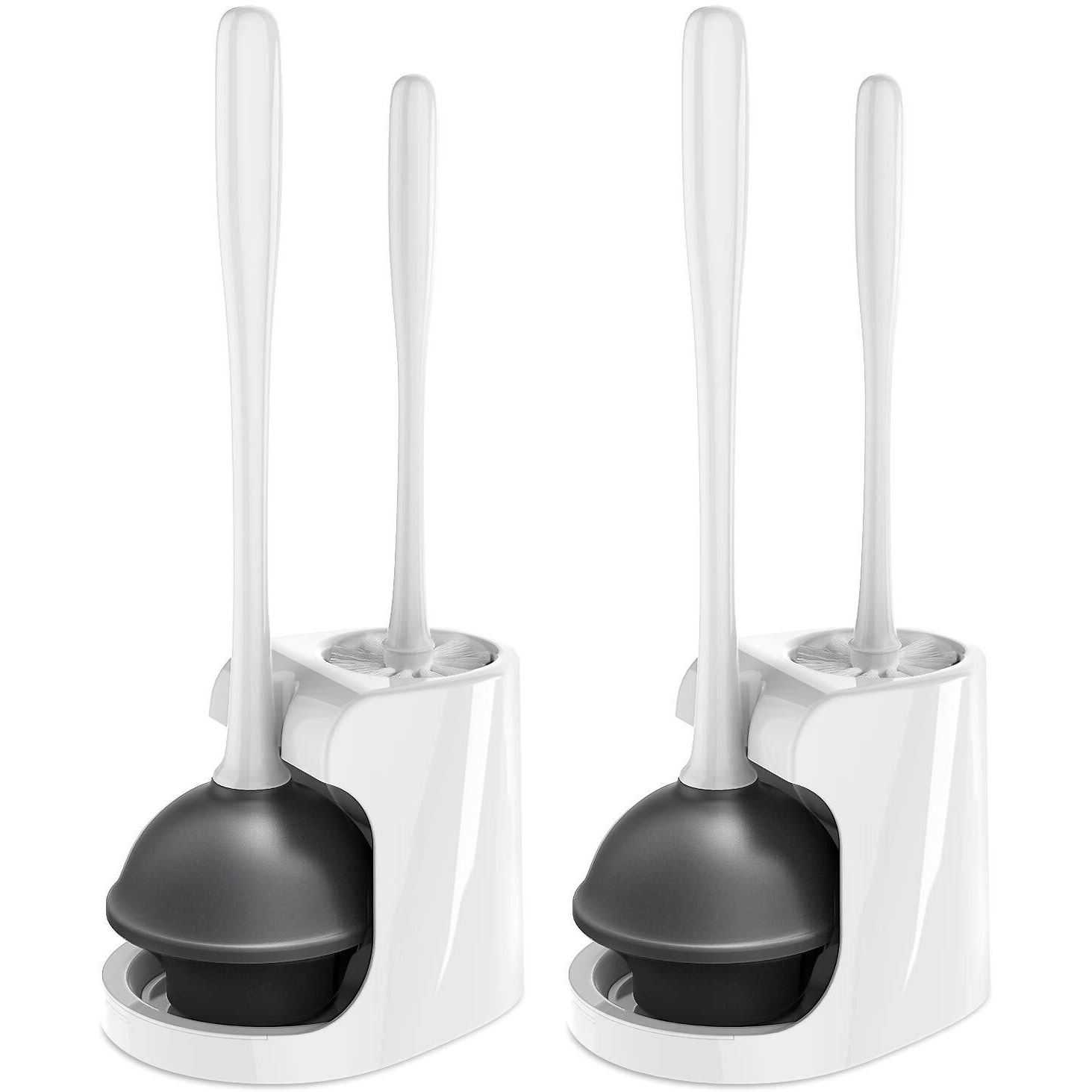 Mr.Siga Toilet Plunger And Bowl Brush Combo For Bathroom Cleaning, White, 2 Sets