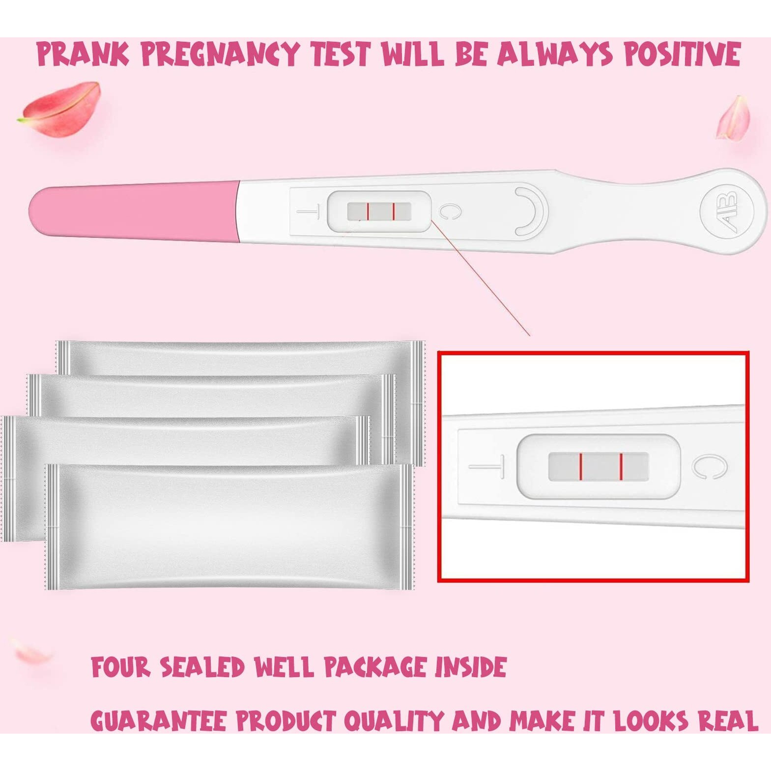 Acessorz Fake Prank Joke Pregnancy Test Always Positive - April Fool's Day Practical Joke, Prank, Gag, False Pregancy Test Kit, 4 Pack Pink