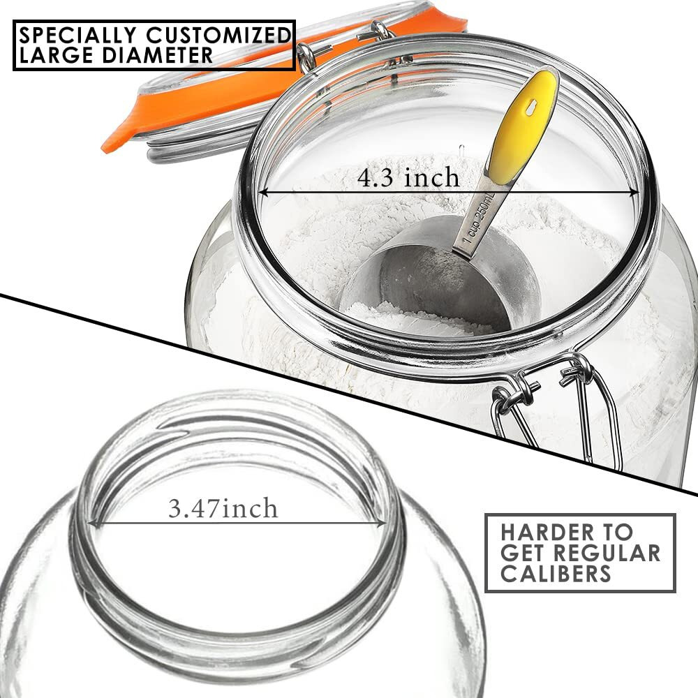 Super Wide-Mouth Glass Jars With Hinged Lids, 1-Gallon (4100 Ml) Leak Proof Glass Canning Jars With Airtight Lids And 2 Measurement Marks. Large Capacity, Sturdy For Canning, Overnight Oats, 2-Pack