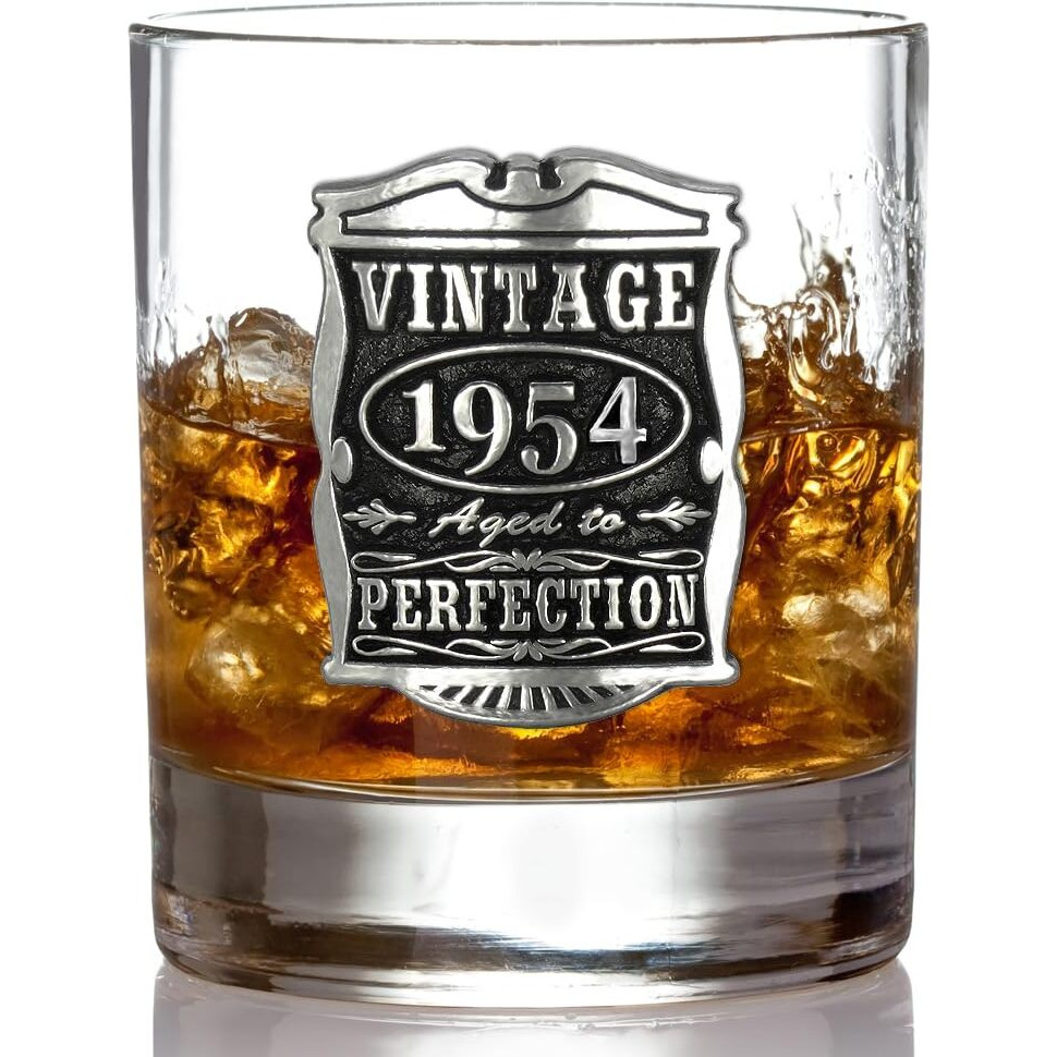 English Pewter Company Vintage Years 1954 70Th Birthday Or Anniversary Old Fashioned Whisky Rocks Glass Tumbler - Unique Gift Idea For Men [Vin001]