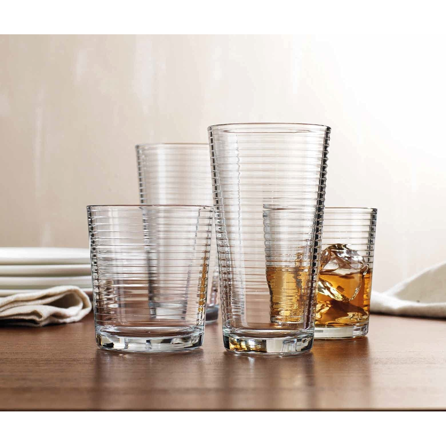 Drinking Glasses - Set Of 8 Glass Cups, 4 Highball Glasses (17Oz) 4 Rocks Glasses (13Oz) Ribbed Glasses For Mixed Drinks, Water, Juice, Beer, Wine, Excellent Gift