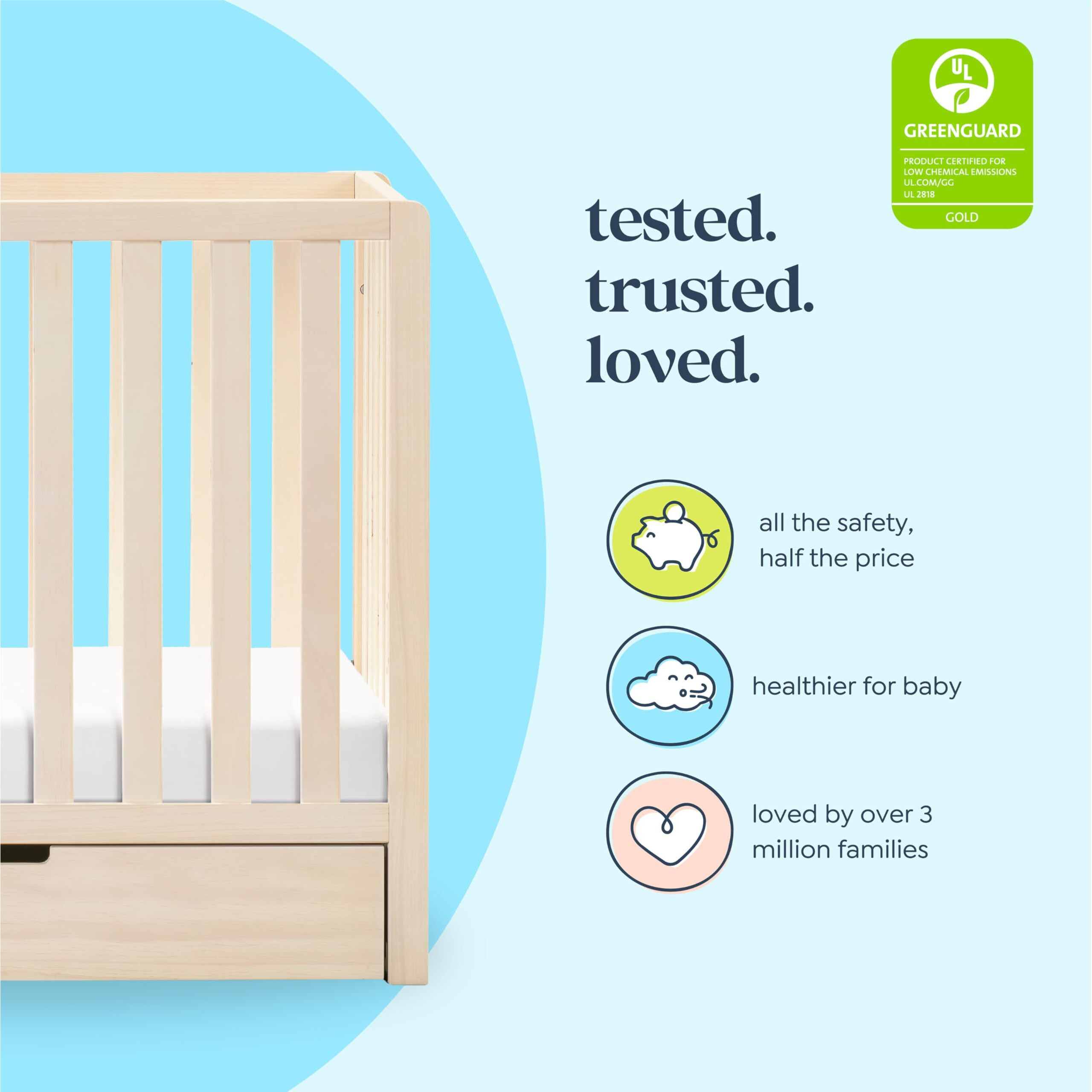 Carter's By Davinci Colby 4-In-1 Convertible Mini Crib With Trundle Drawer In Washed Natural, Greenguard Gold Certified, Undercrib Storage