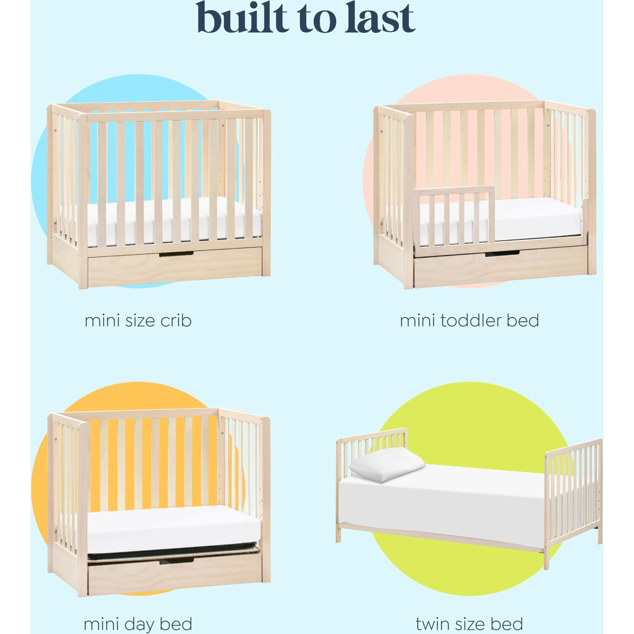 Carter's By Davinci Colby 4-In-1 Convertible Mini Crib With Trundle Drawer In Washed Natural, Greenguard Gold Certified, Undercrib Storage